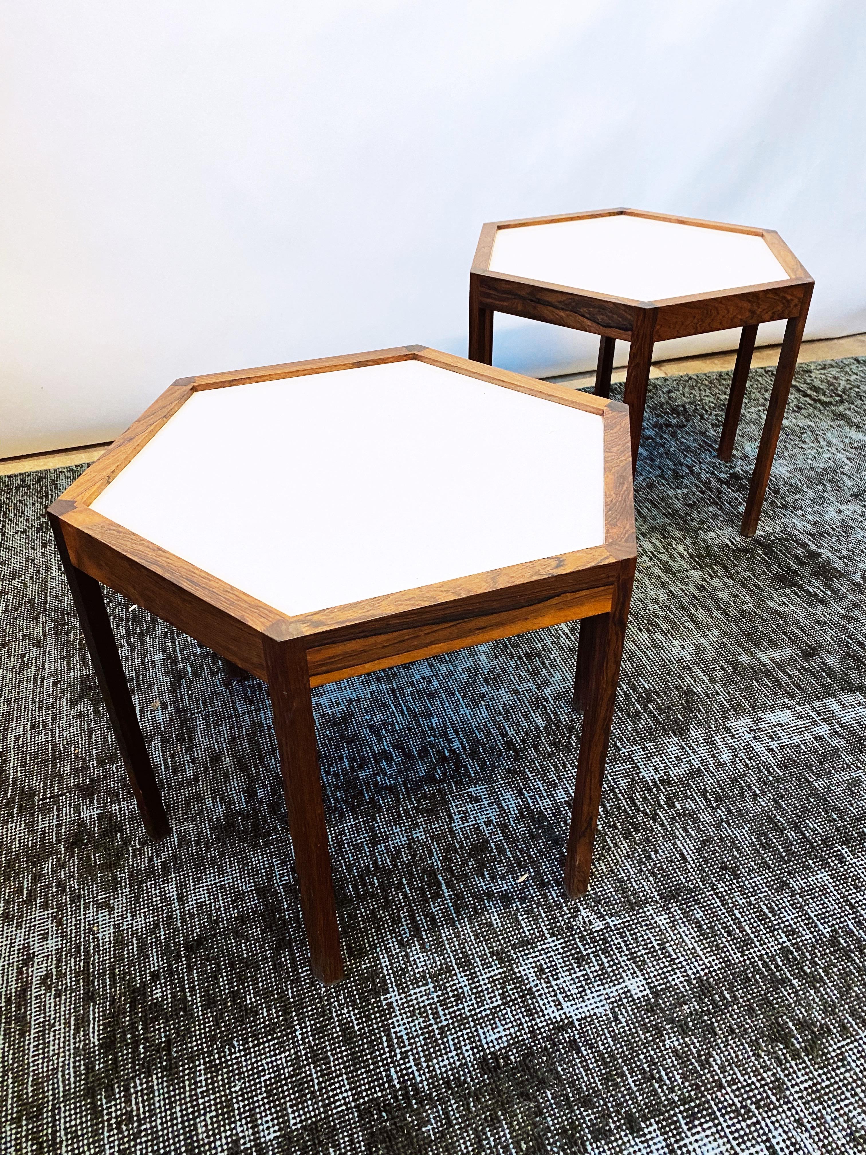 Pair of Hexagonal Side Tables Designed by Hans C. Andersen, circa 1960s In Good Condition In San Antonio, TX