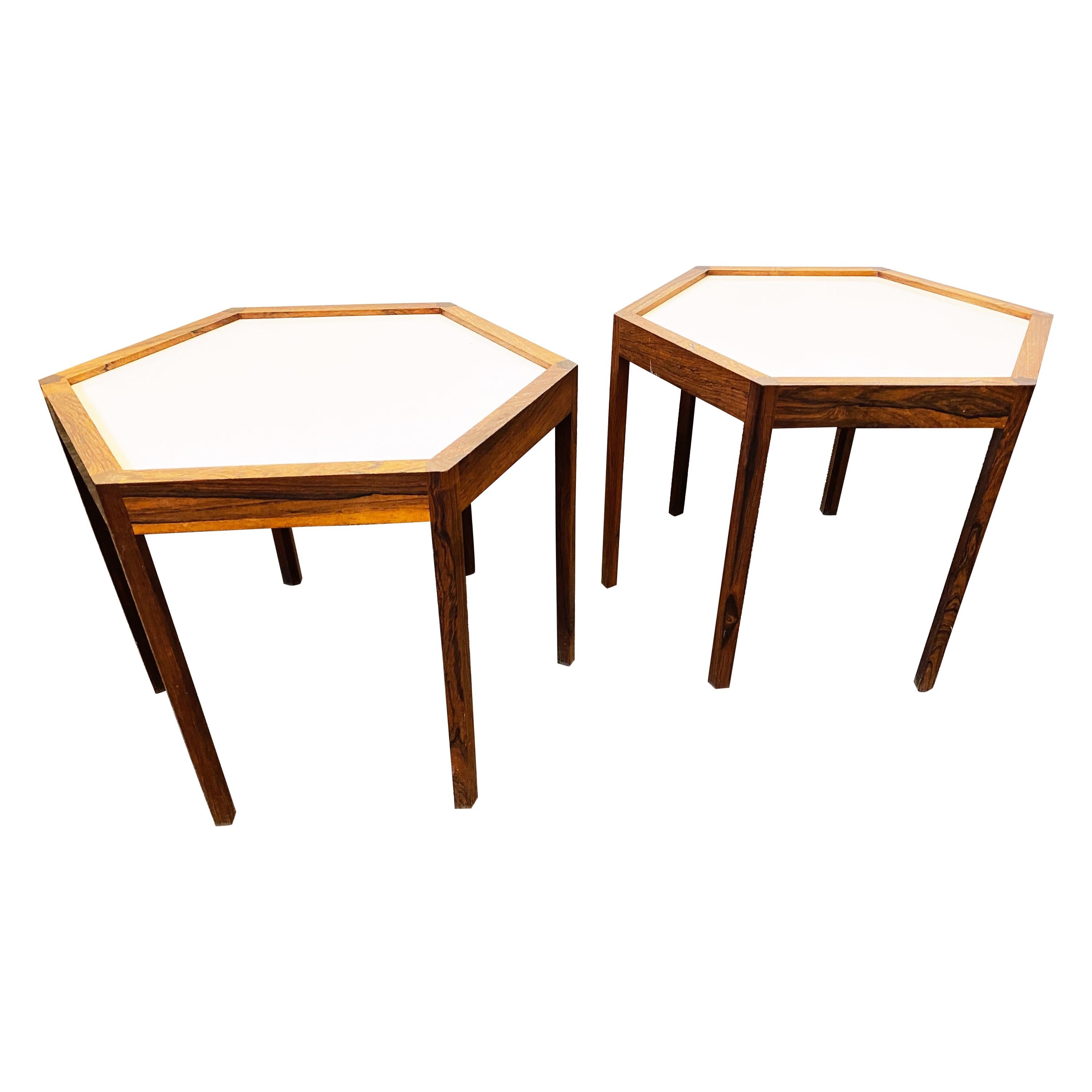 Pair of Hexagonal Side Tables Designed by Hans C. Andersen, circa 1960s