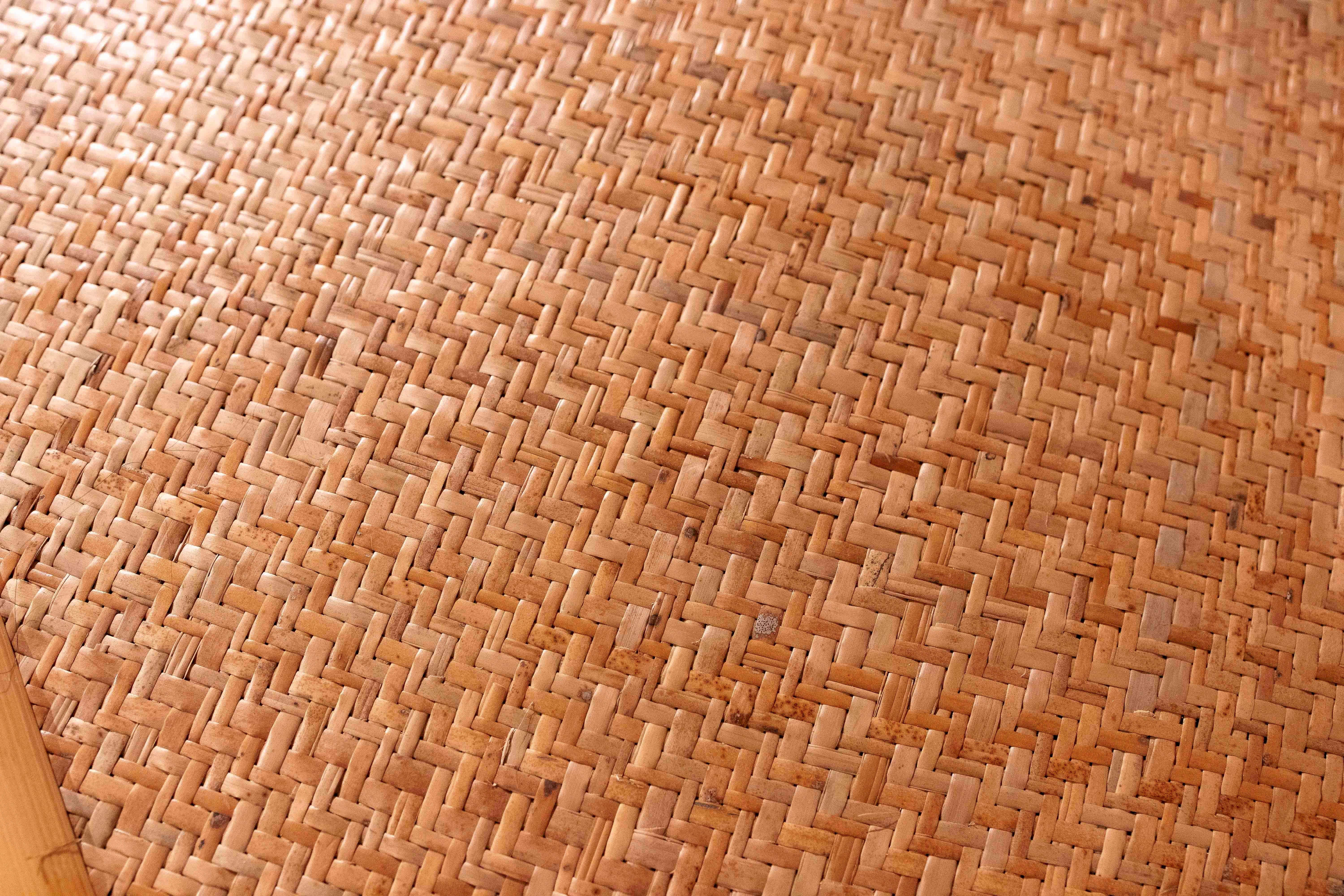 Pair of Hexagonal Side Tables in Bamboo and Braided Rattan, Colonial Style For Sale 5