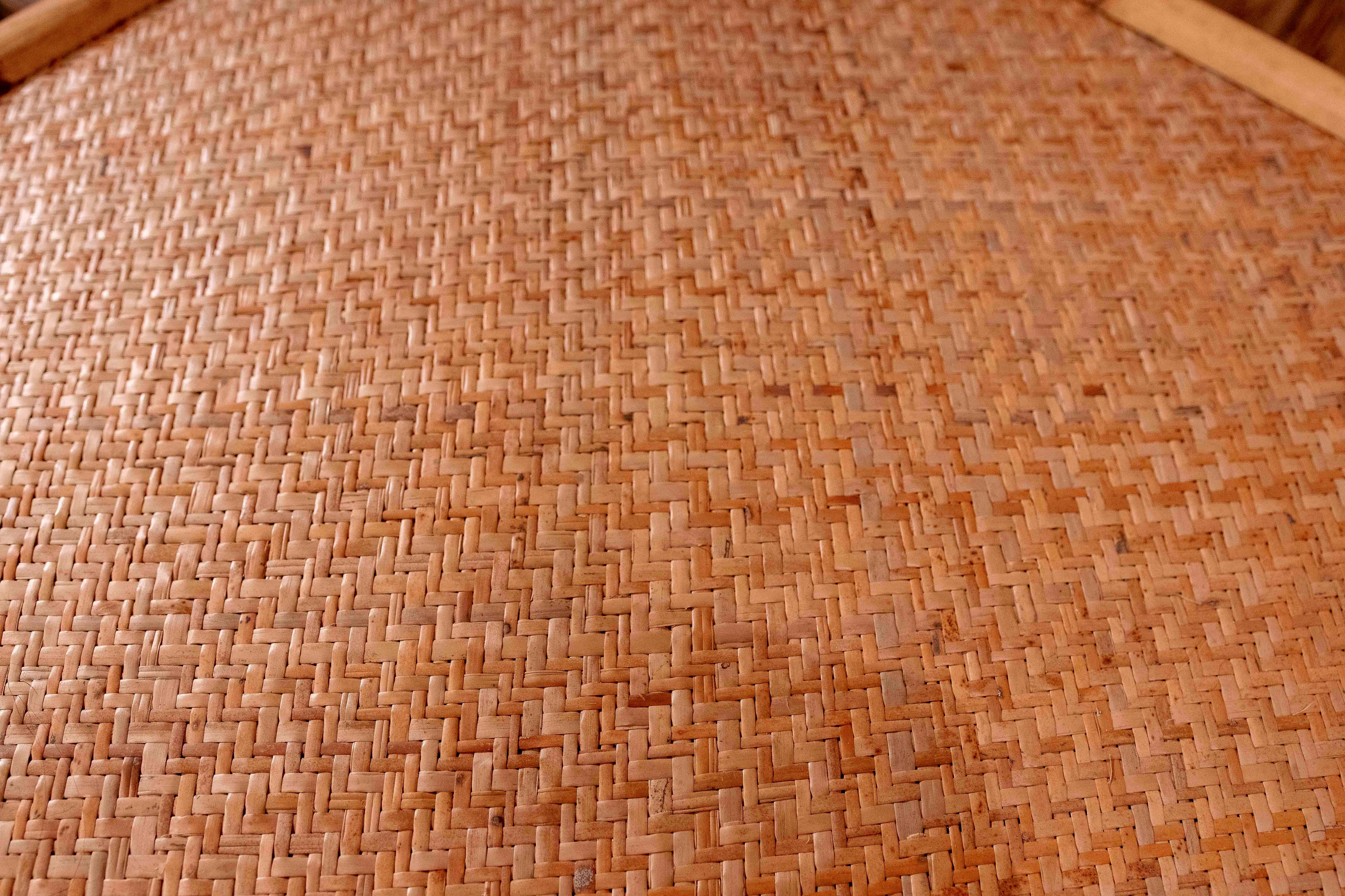 Pair of Hexagonal Side Tables in Bamboo and Braided Rattan, Colonial Style For Sale 2
