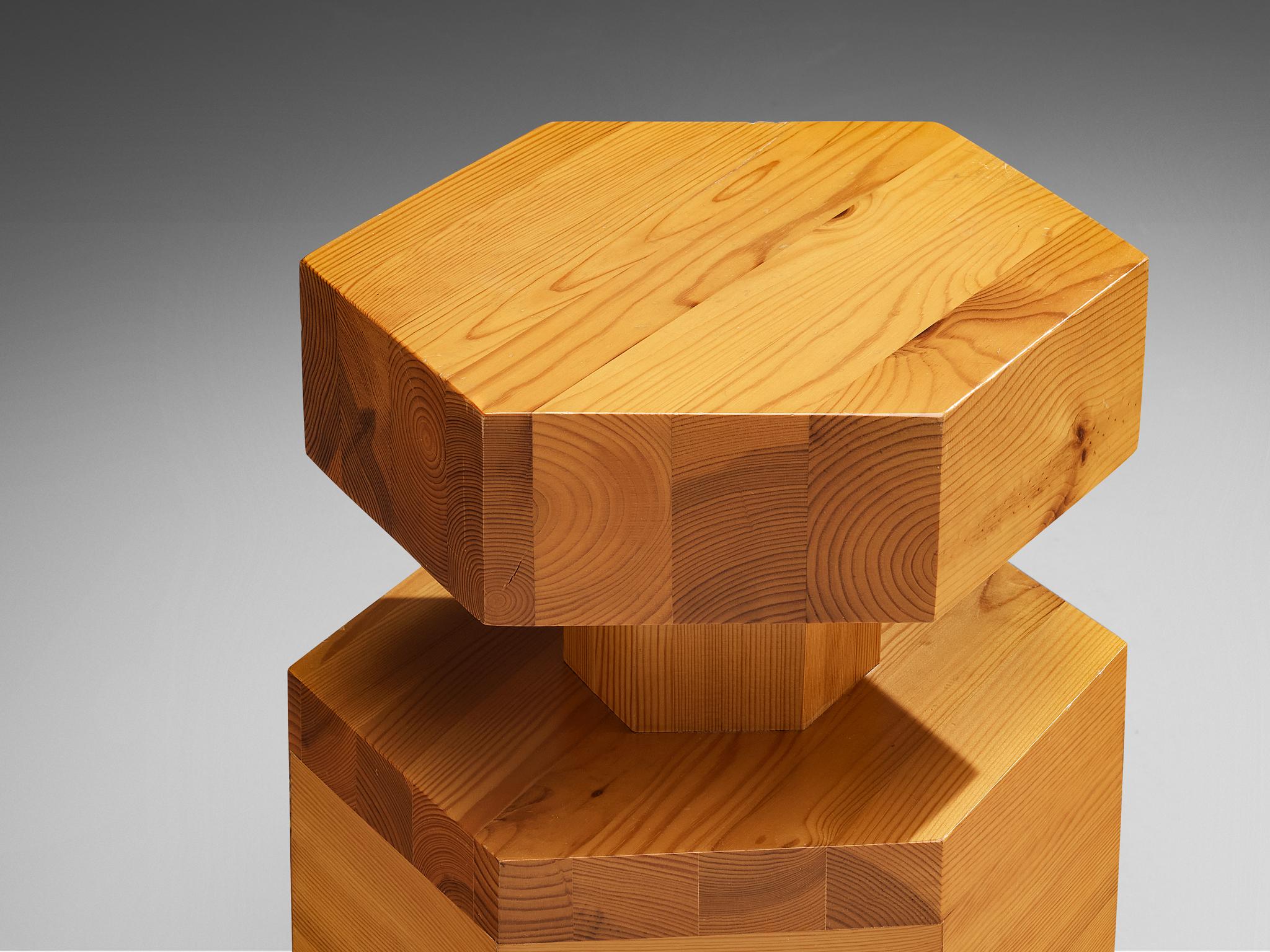 European Pair of Hexagonal Side Tables in Solid Pine