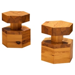 Pair of Hexagonal Side Tables in Solid Pine
