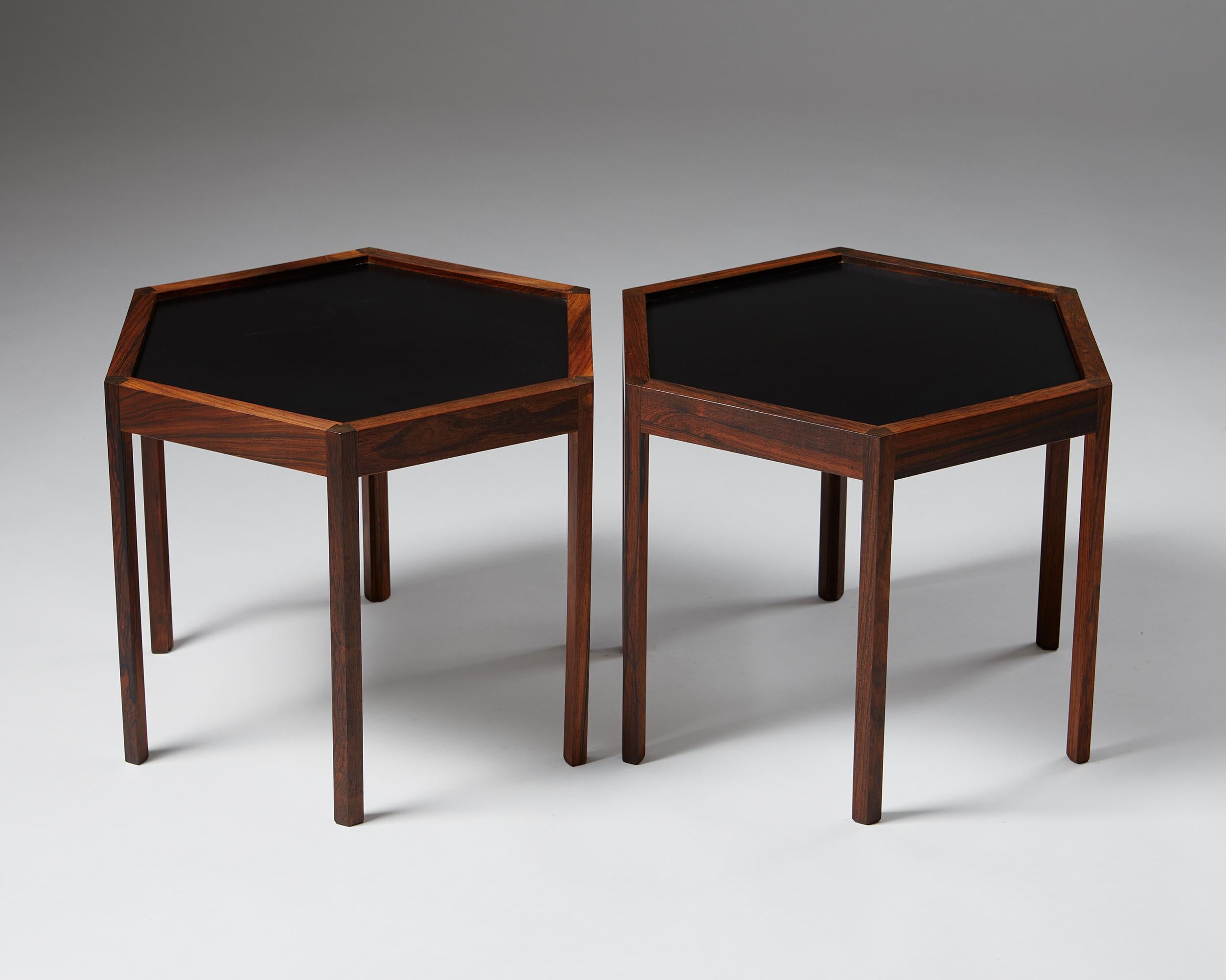 Danish Pair of Hexagonal Sidetables Designed by Hans C. Andersen, Denmark, 1960s