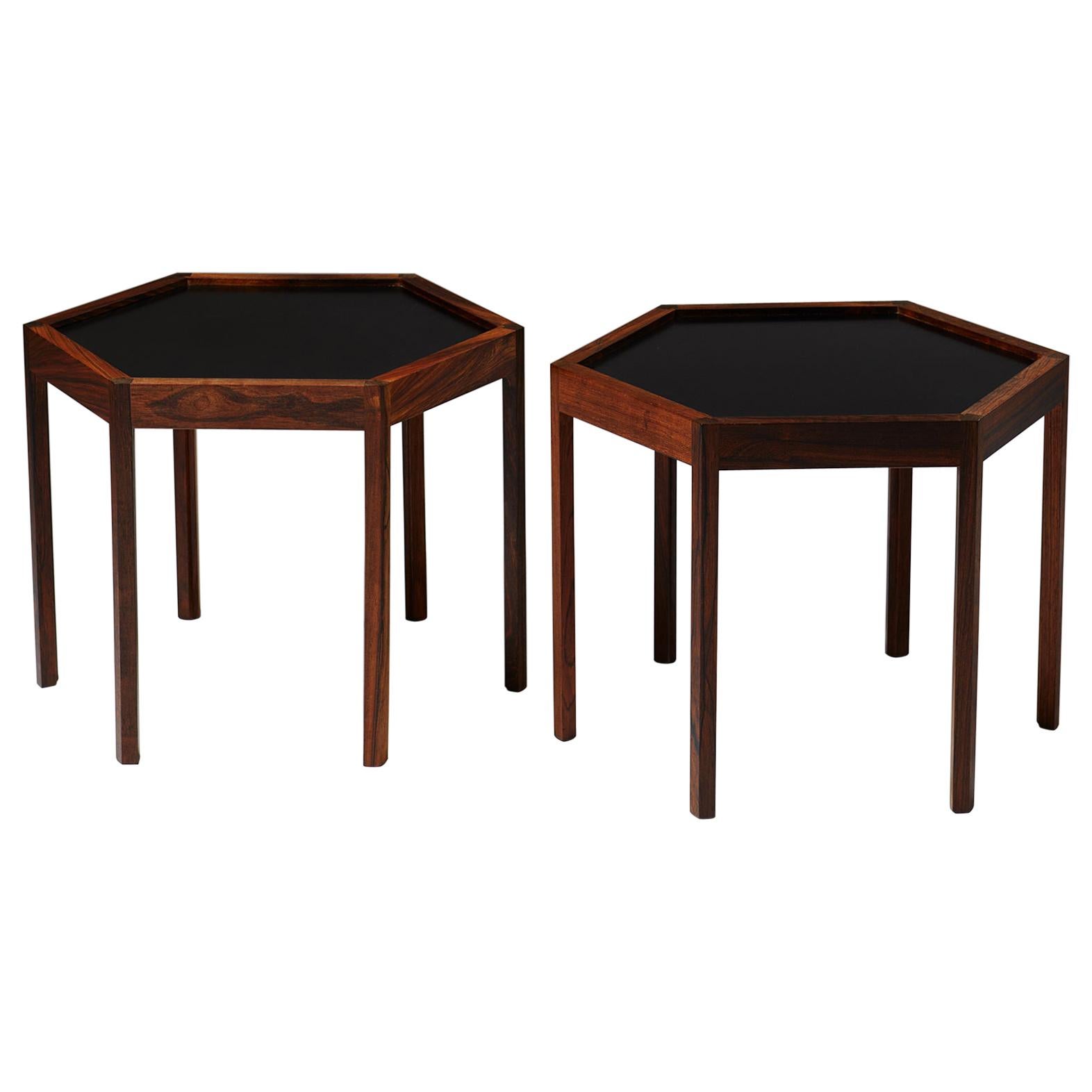 Pair of Hexagonal Sidetables Designed by Hans C. Andersen, Denmark, 1960s