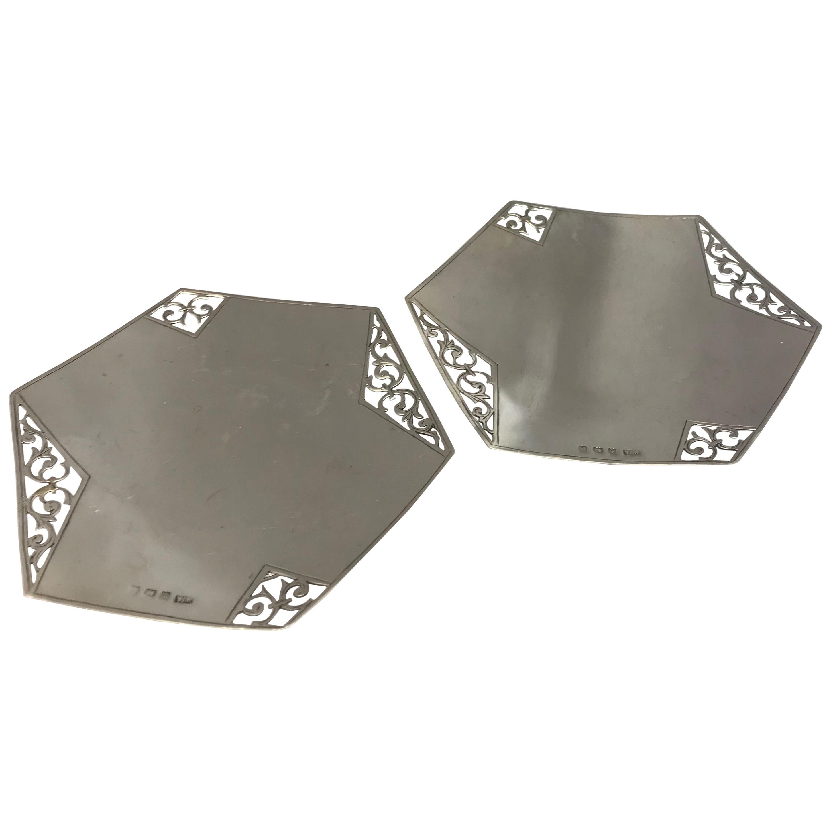 Pair of Hexagonal Silver Dishes For Sale
