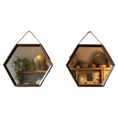 Pair of Hexagonal Wall Mirrors Denmark, 1950s