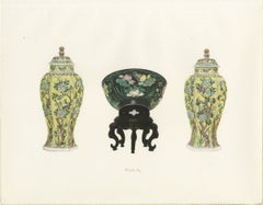 Pair of Hexagonal Yellow Ground Vases and Covers with Black Bowl, Plate, 1911