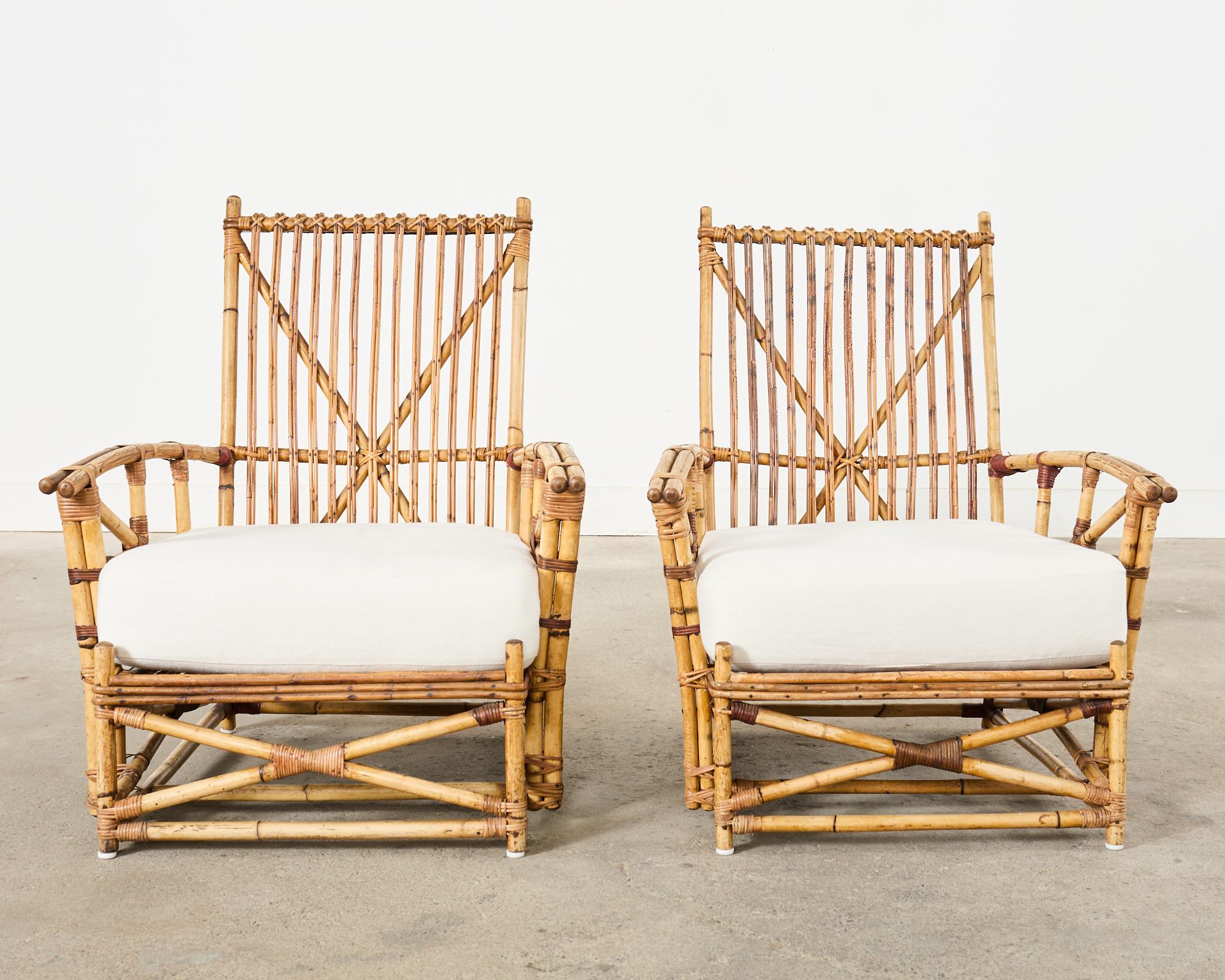 American Pair of Heywood-Wakefield Arts and Crafts Rattan Lounge Chairs  For Sale