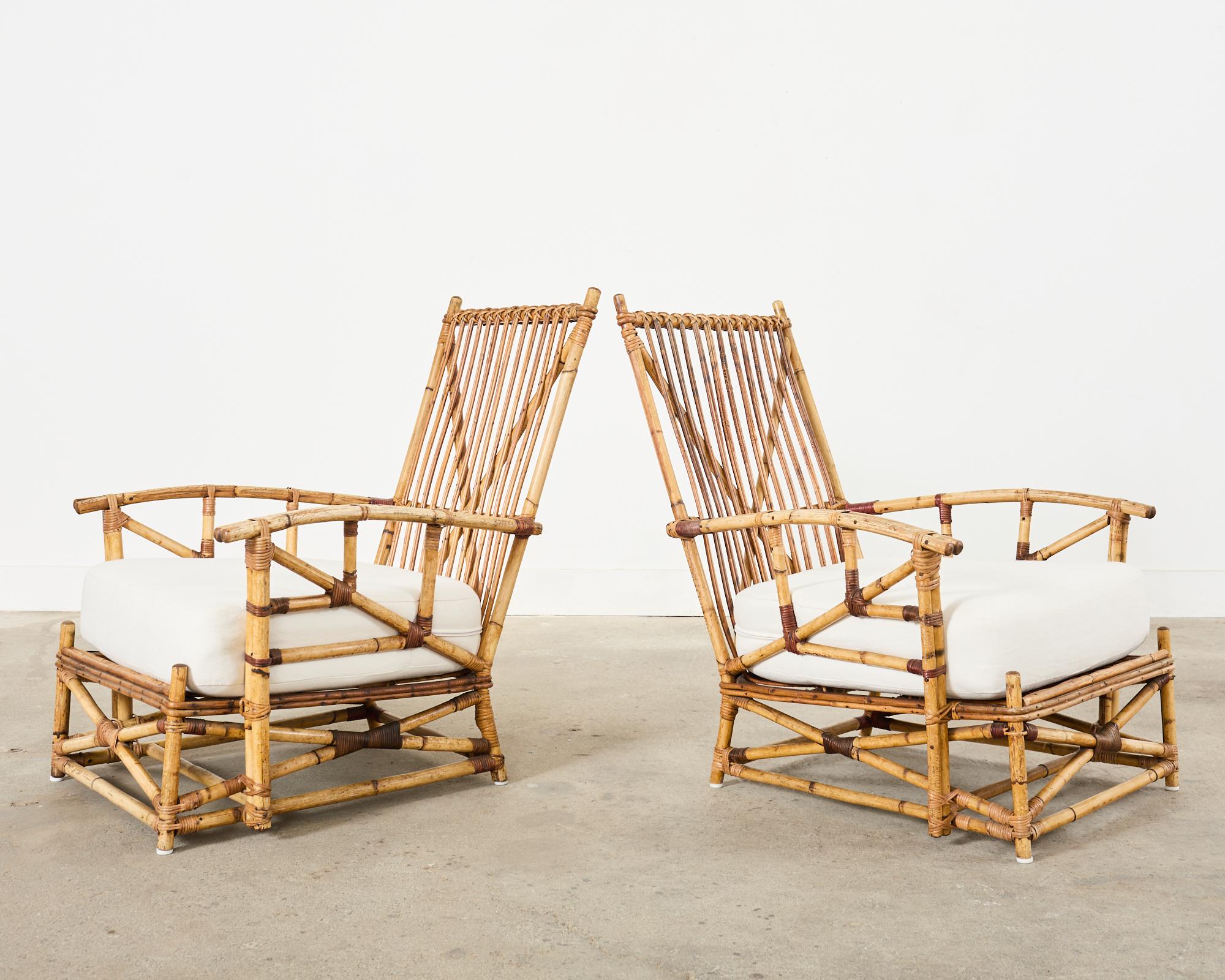 Hand-Crafted Pair of Heywood-Wakefield Arts and Crafts Rattan Lounge Chairs  For Sale
