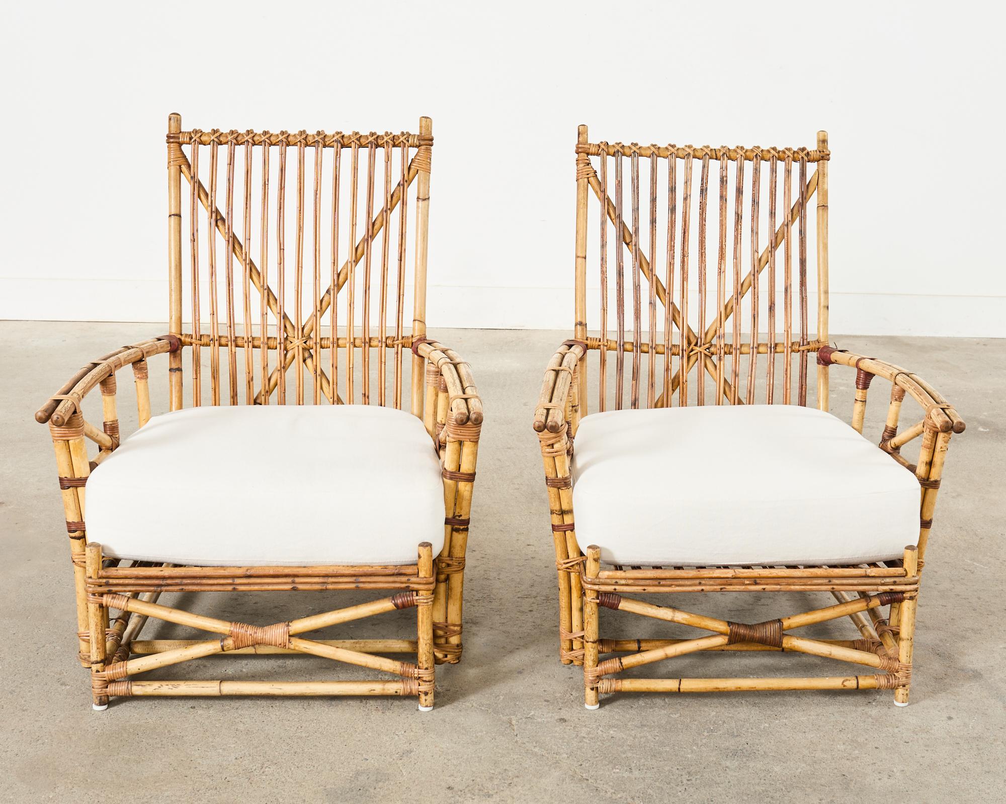 Pair of Heywood-Wakefield Arts and Crafts Rattan Lounge Chairs  In Distressed Condition For Sale In Rio Vista, CA