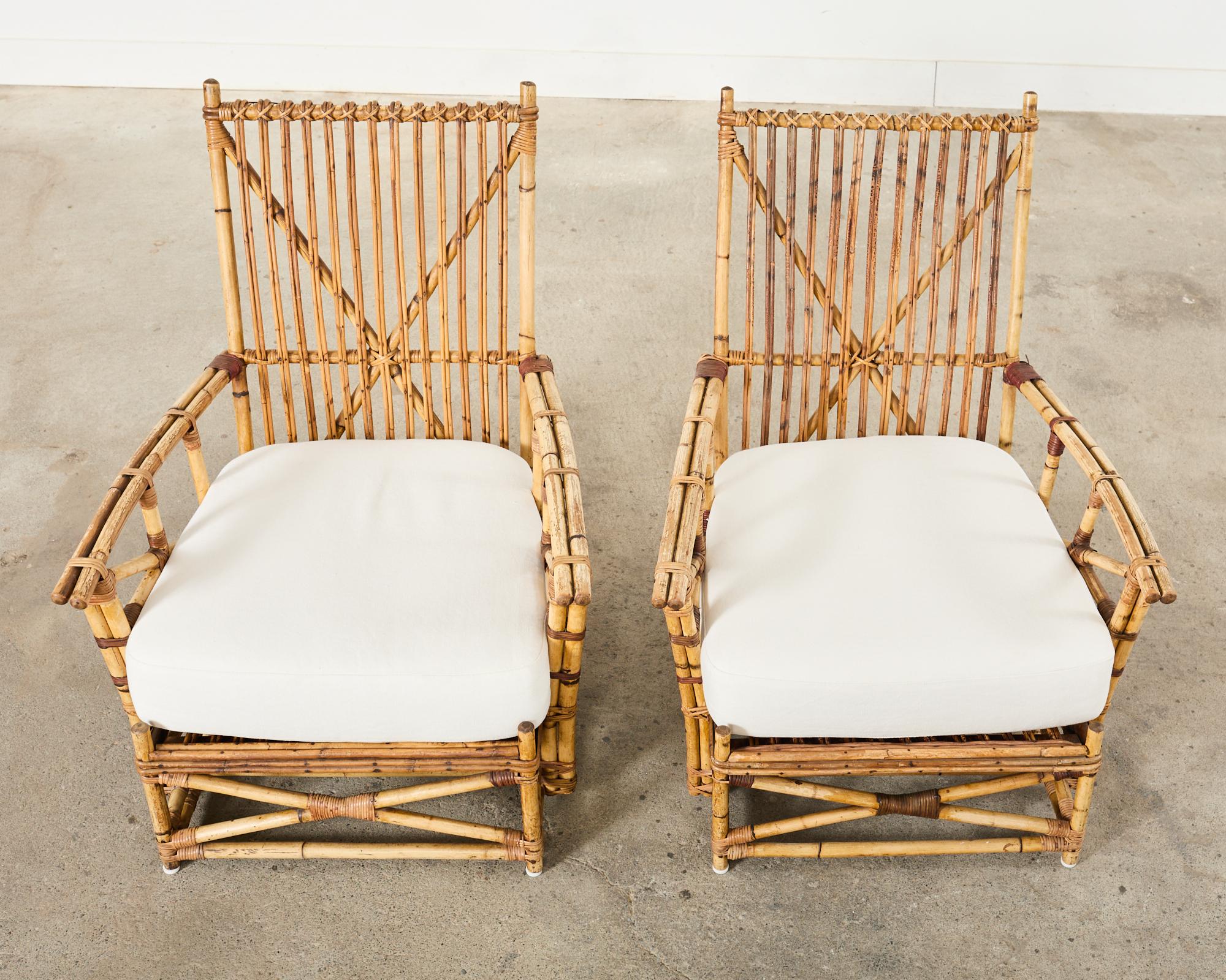 20th Century Pair of Heywood-Wakefield Arts and Crafts Rattan Lounge Chairs  For Sale