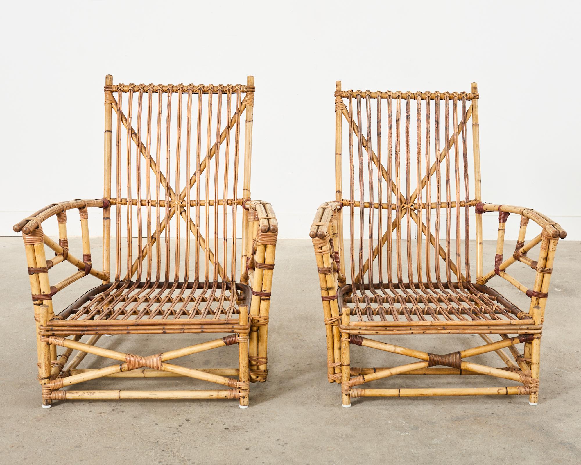 Pair of Heywood-Wakefield Arts and Crafts Rattan Lounge Chairs  For Sale 1