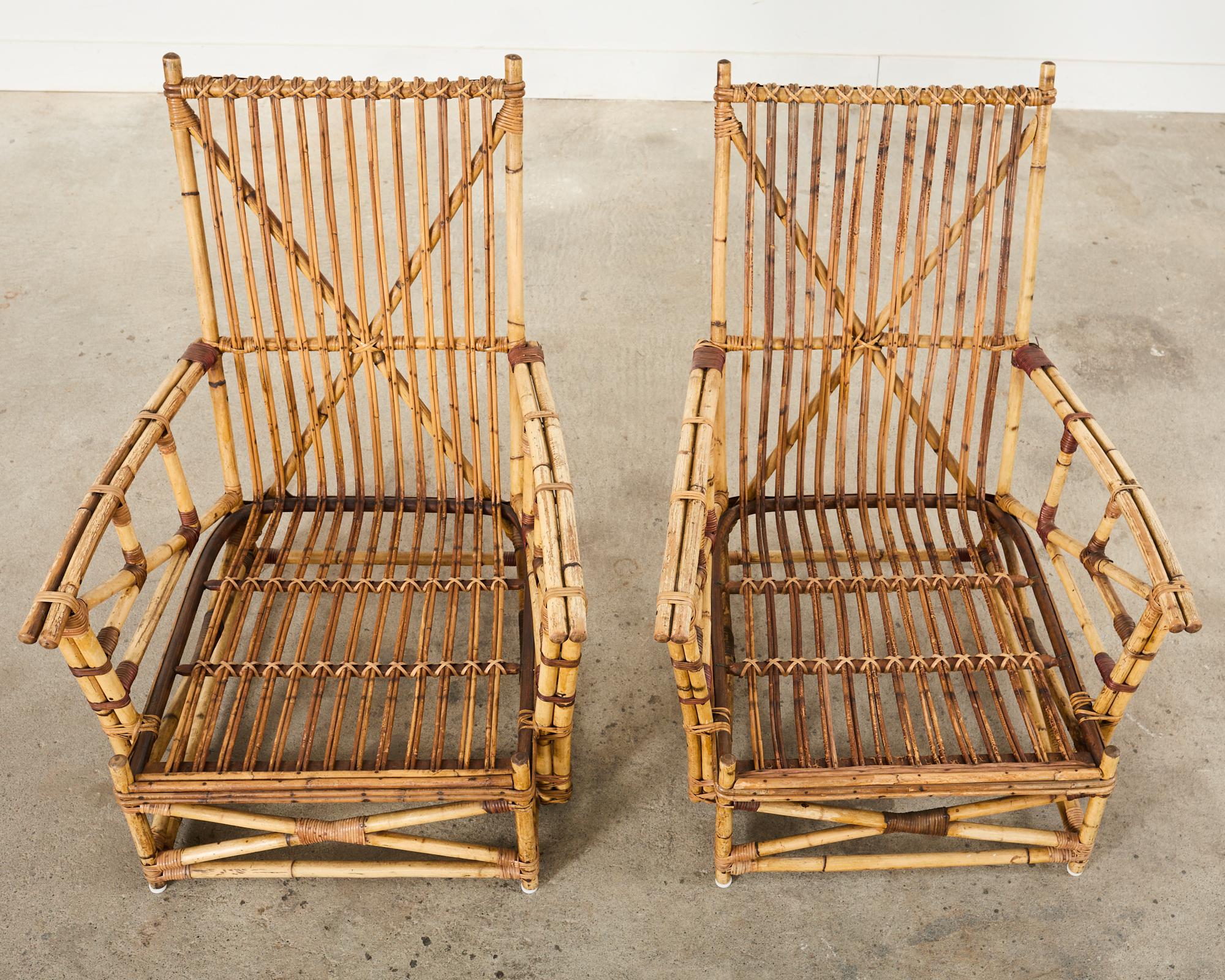 Pair of Heywood-Wakefield Arts and Crafts Rattan Lounge Chairs  For Sale 2