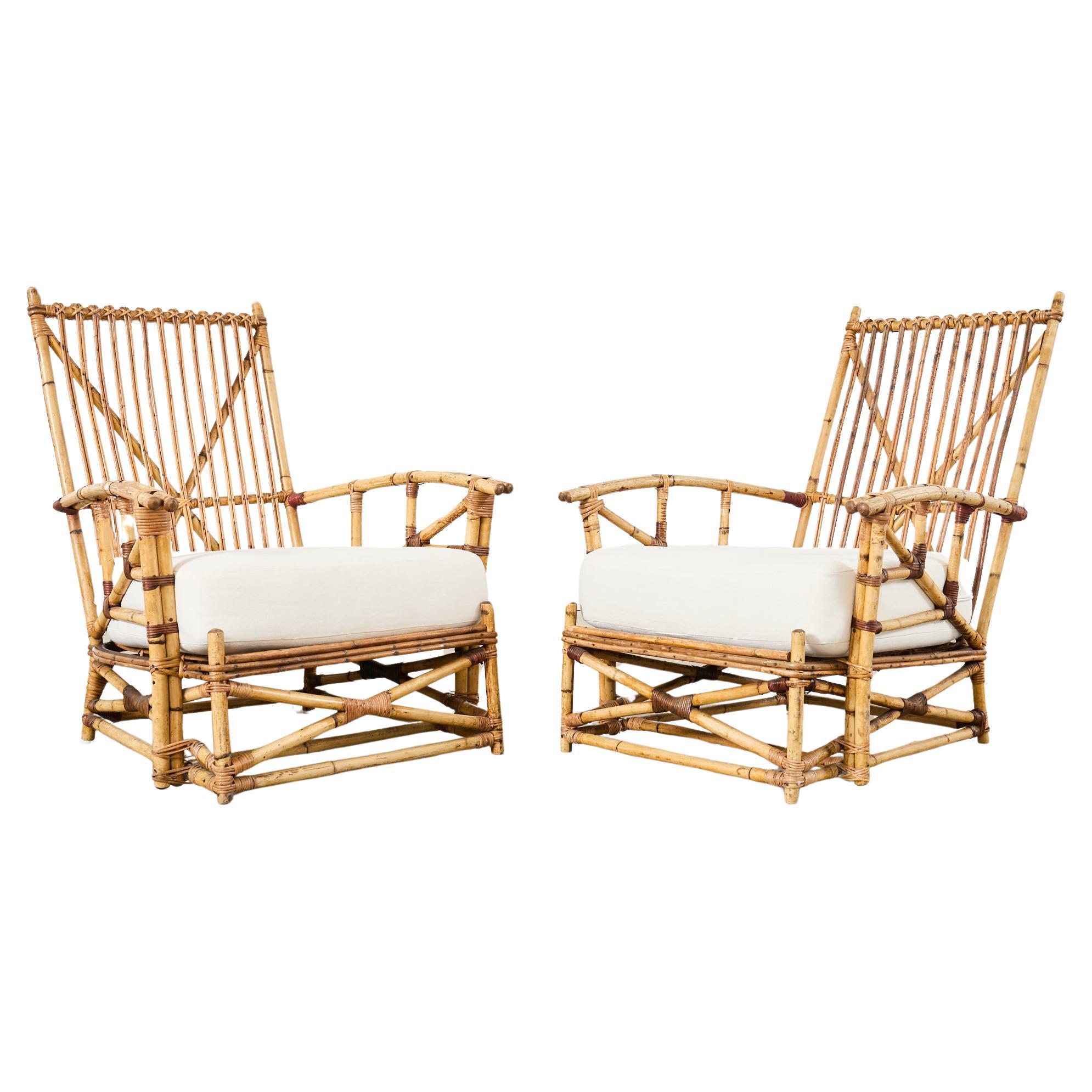 Pair of Heywood-Wakefield Arts and Crafts Rattan Lounge Chairs  For Sale