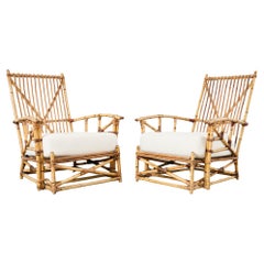 Antique Pair of Heywood-Wakefield Arts and Crafts Rattan Lounge Chairs 