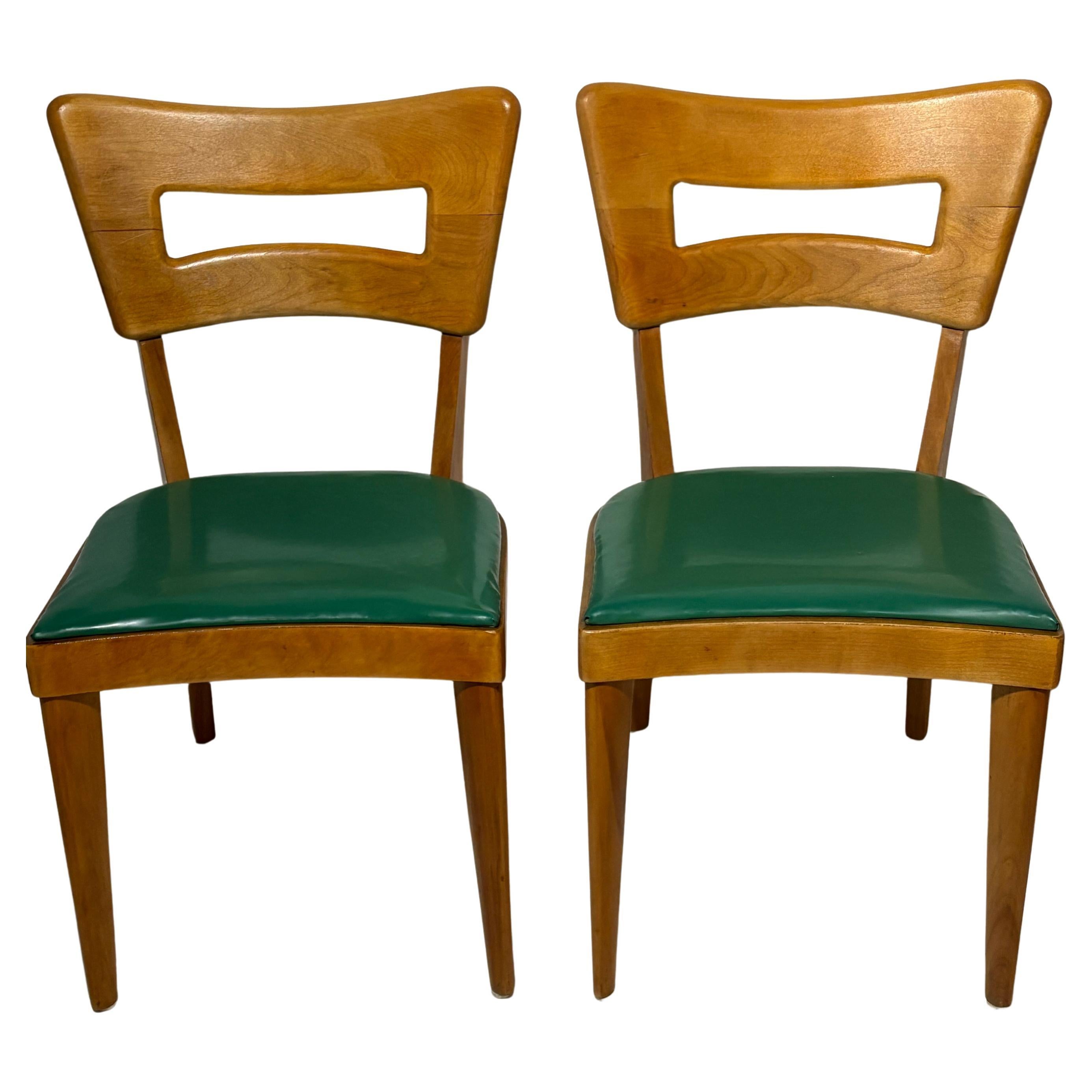 Pair of Heywood Wakefield Dog Biscuit Chairs Model 154 Side Chairs