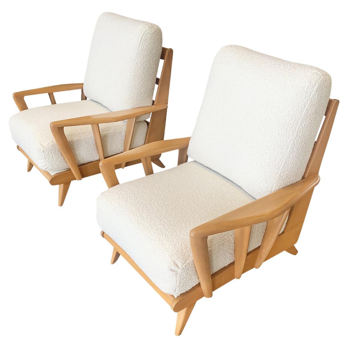 Pair of Heywood-Wakefield Maple Wood Lounge Chairs