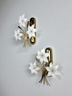 Pair of Hibiscus floral Sconces, Murano Glass, Italy, 1970s