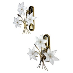 Pair of Hibiscus floral Sconces, Murano Glass, Italy, 1970s