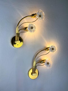 Pair of Hibiscus floral Sconces, Murano Glass, Italy, Circa 1970's