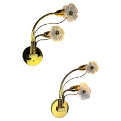 Pair of Hibiscus floral Sconces, Murano Glass, Italy, Circa 1970's