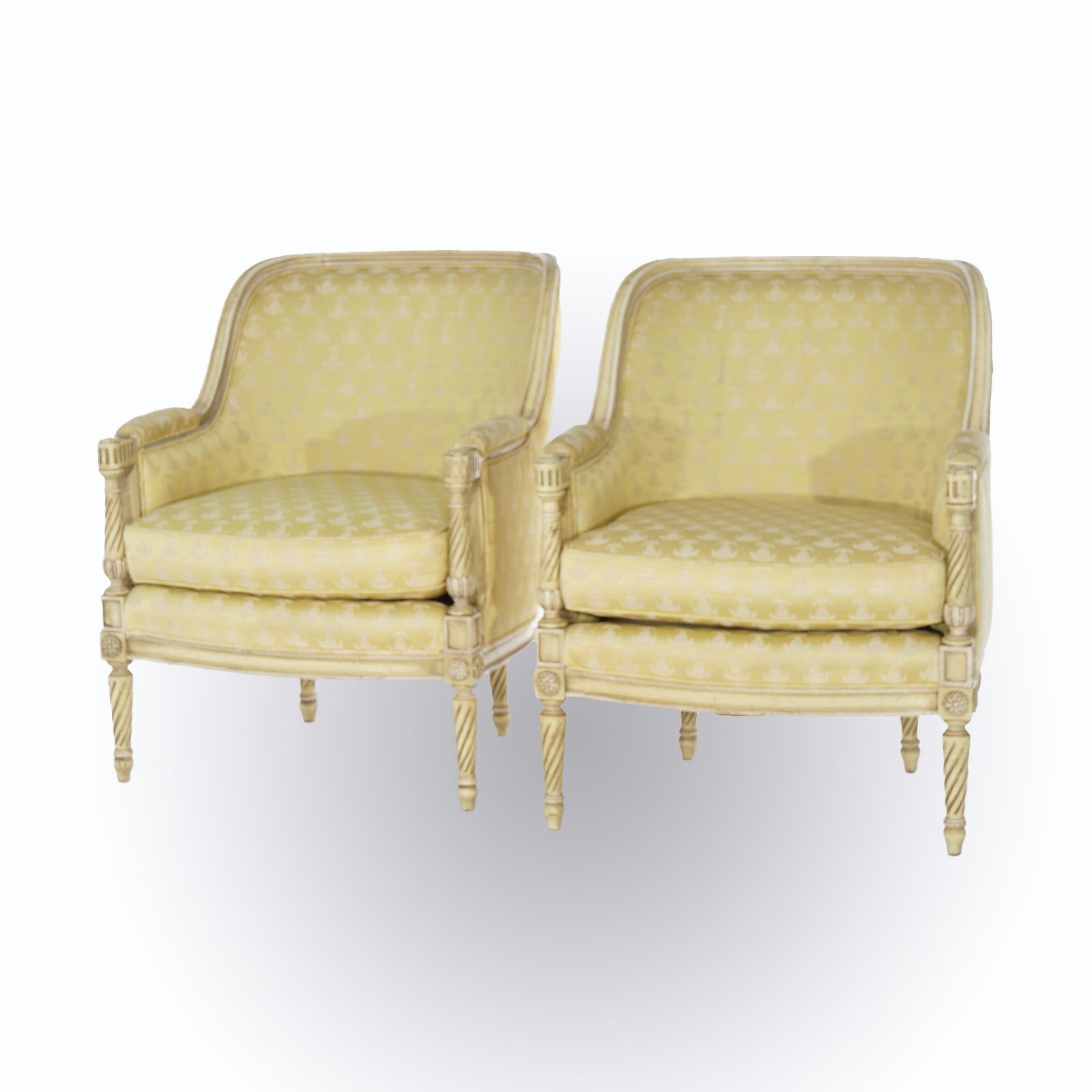 Pair of Hibriten-Bernhardt French Louis XVI Style Bergère Chairs 20thC In Good Condition In Big Flats, NY