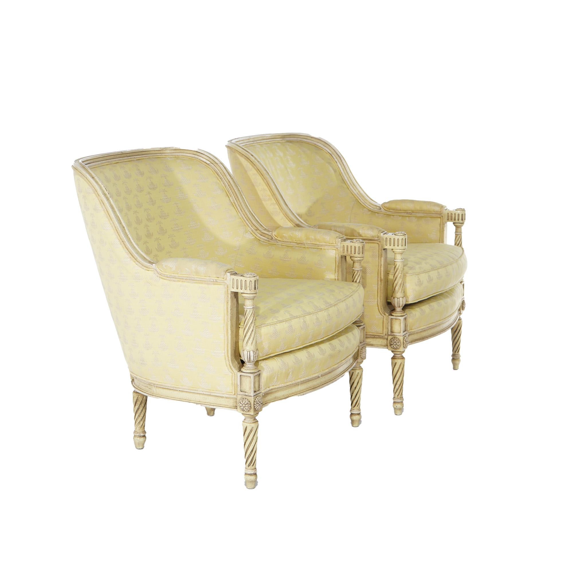 20th Century Pair of Hibriten-Bernhardt French Louis XVI Style Bergère Chairs 20thC