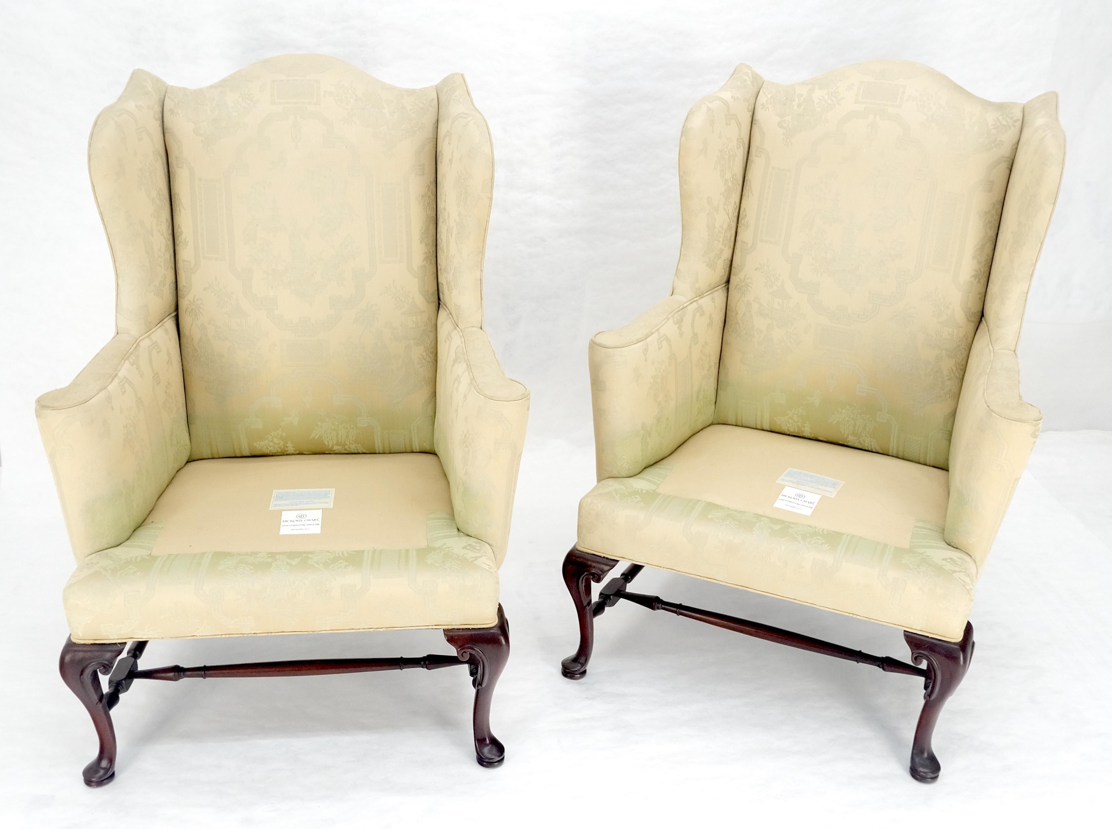 Pair of Hickory c1960s Very fine Mahogany Queen Ann Bases Arm Wingback Chairs For Sale 5