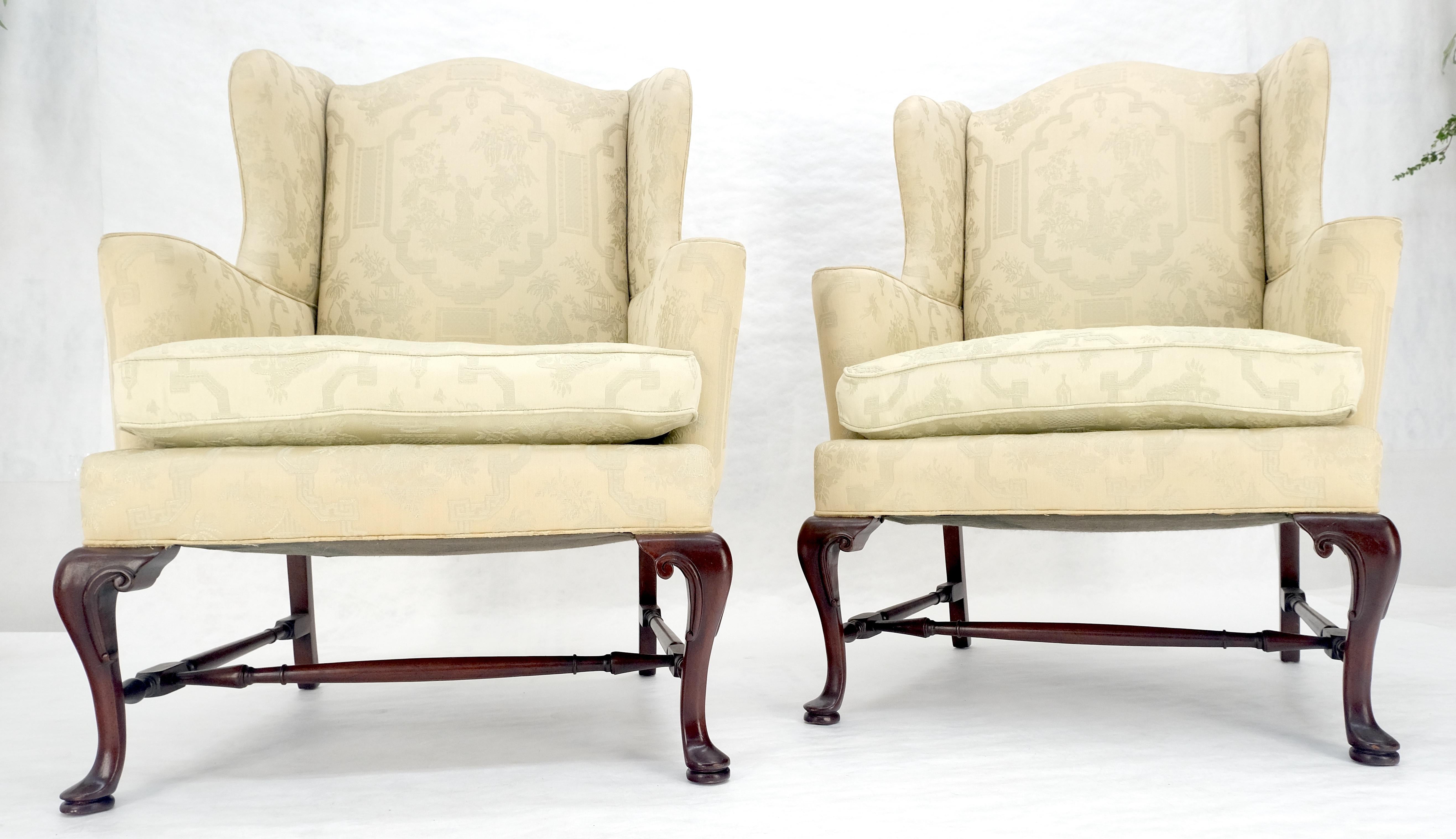 Pair of Hickory c1960s Very fine Mahogany Queen Ann Bases Arm Wingback Chairs For Sale 6