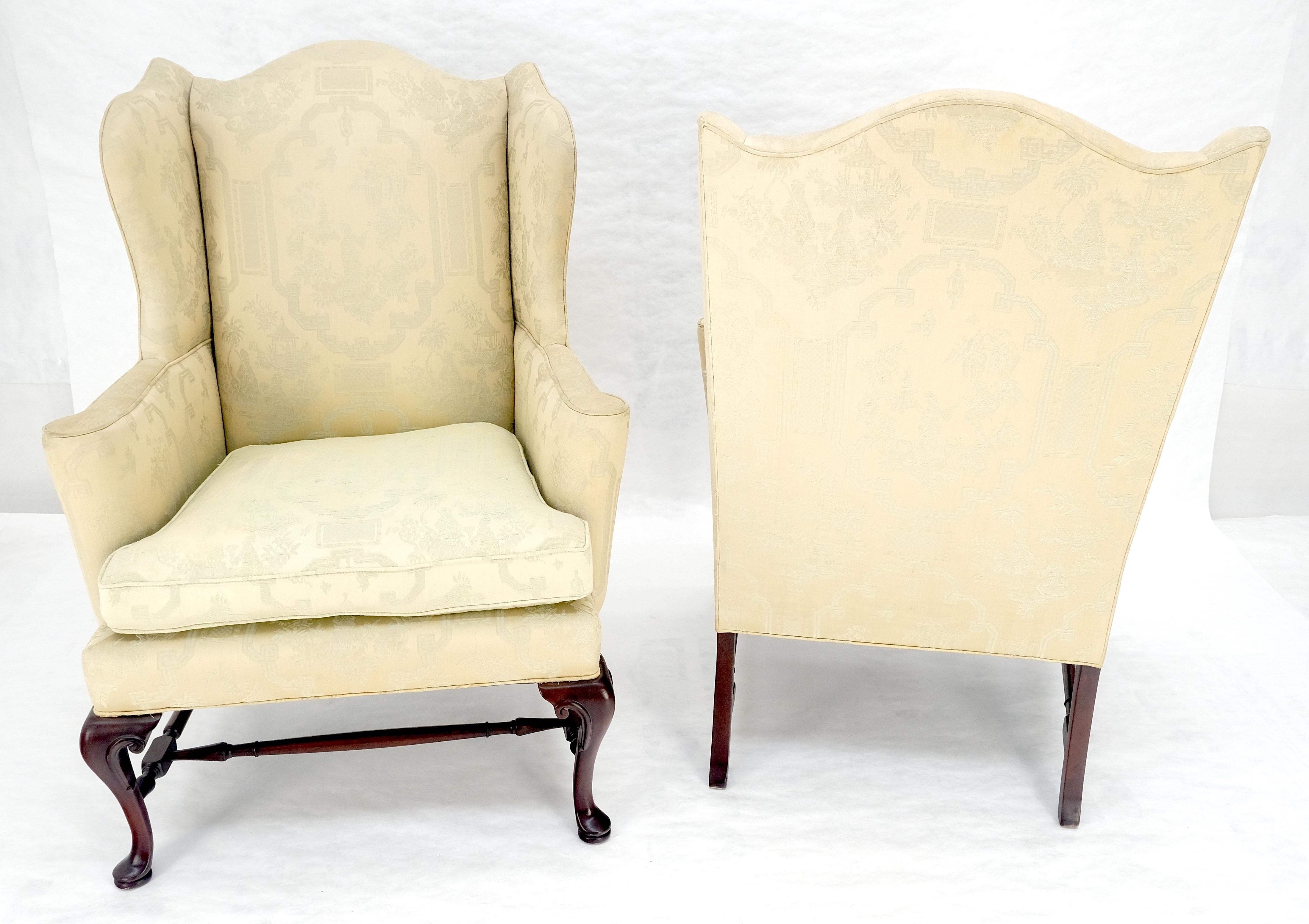 Pair of Hickory c1960s Very fine Mahogany Queen Ann Bases Arm Wingback Chairs For Sale 7