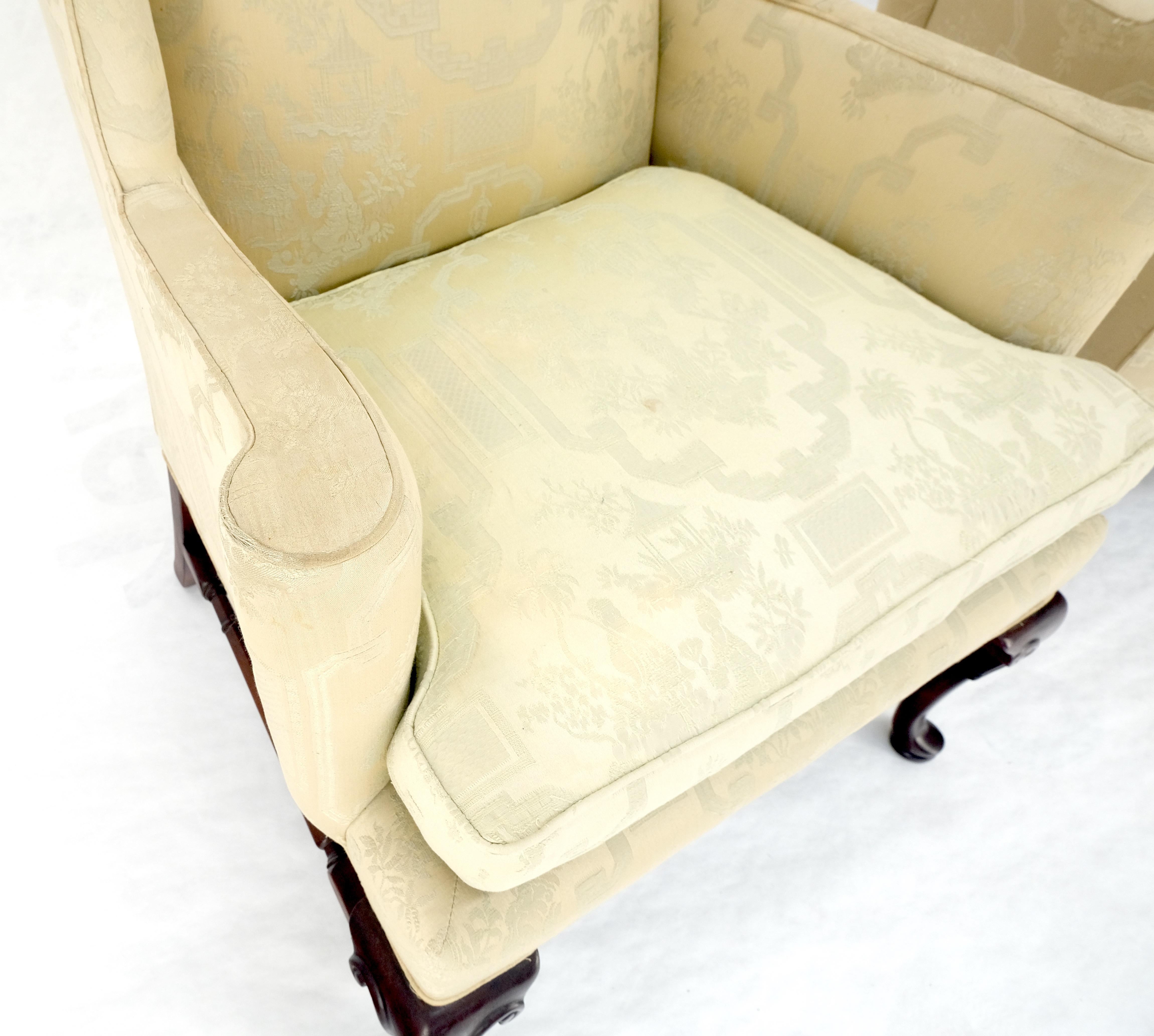 Pair of Hickory c1960s Very fine Mahogany Queen Ann Bases Arm Wingback Chairs For Sale 8