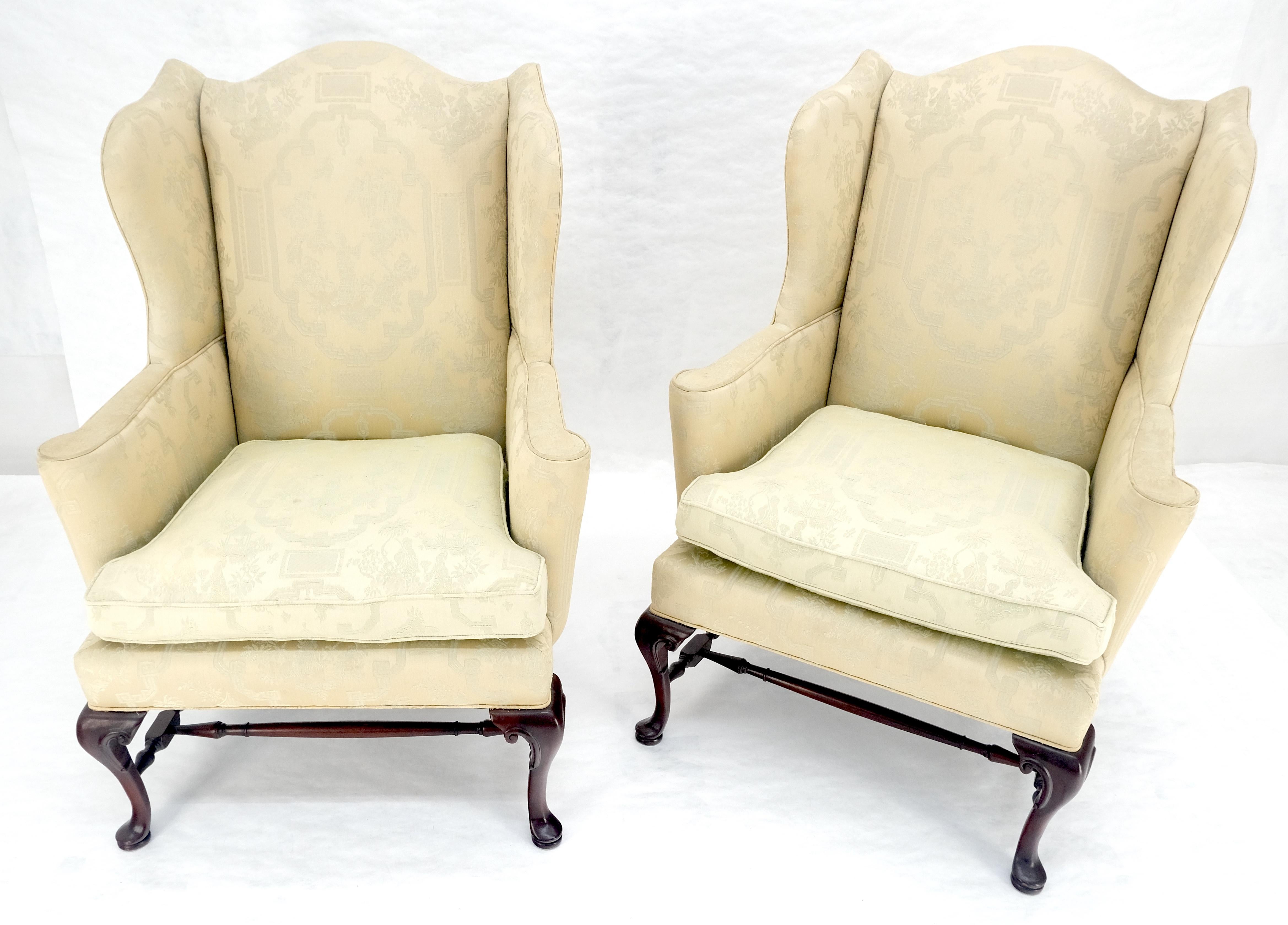 American Pair of Hickory c1960s Very fine Mahogany Queen Ann Bases Arm Wingback Chairs For Sale