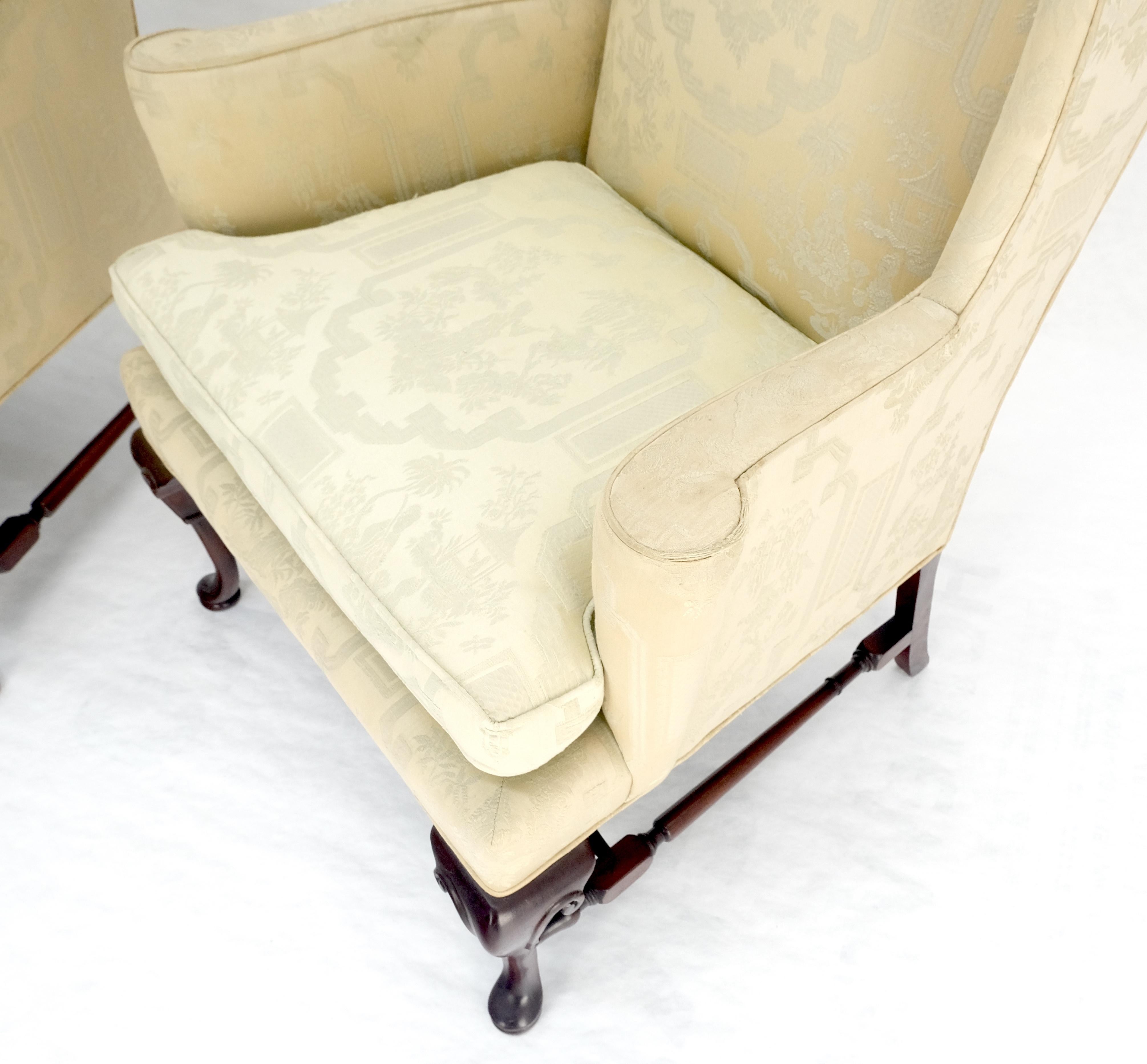 20th Century Pair of Hickory c1960s Very fine Mahogany Queen Ann Bases Arm Wingback Chairs For Sale