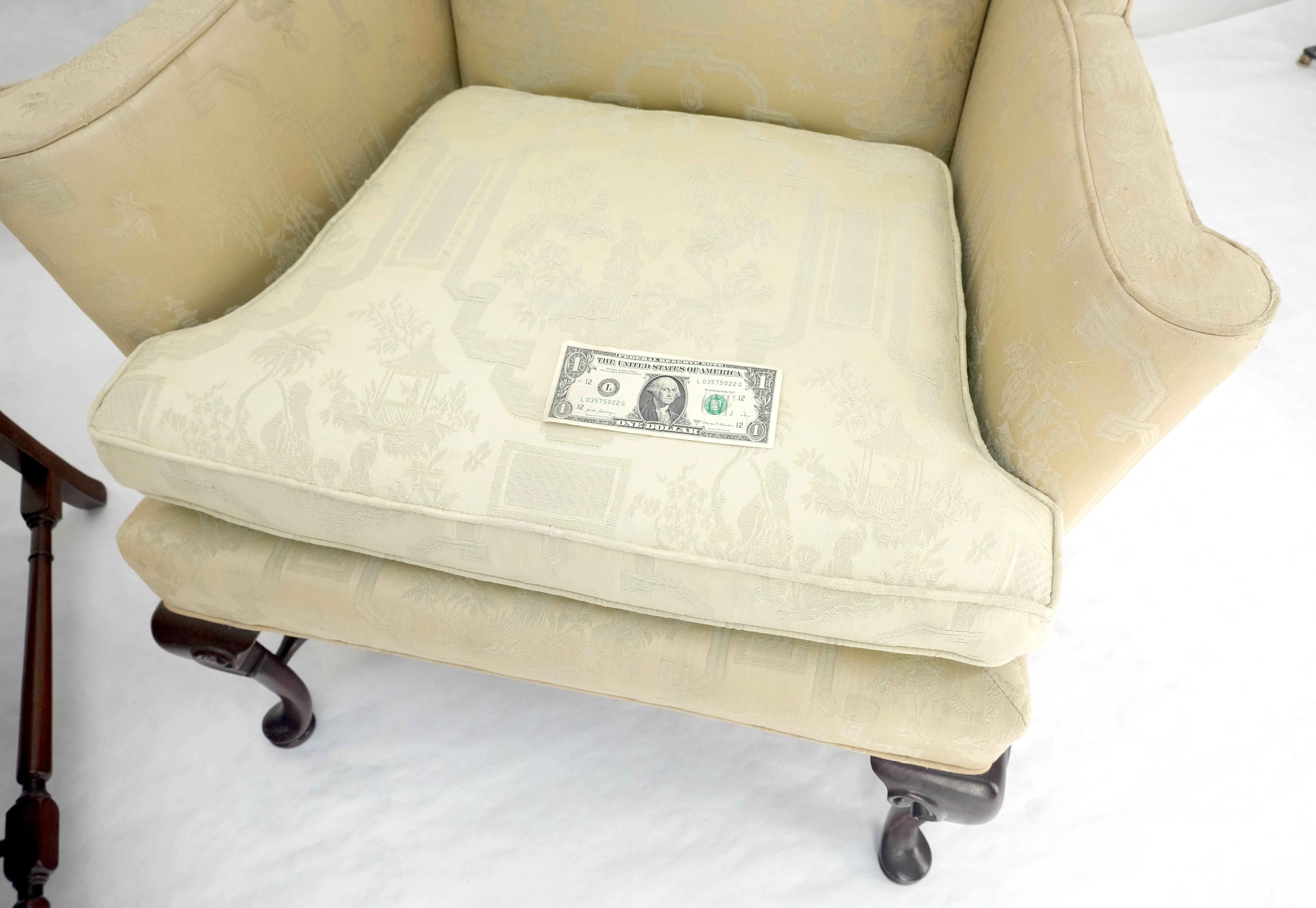 Pair of Hickory c1960s Very fine Mahogany Queen Ann Bases Arm Wingback Chairs For Sale 1