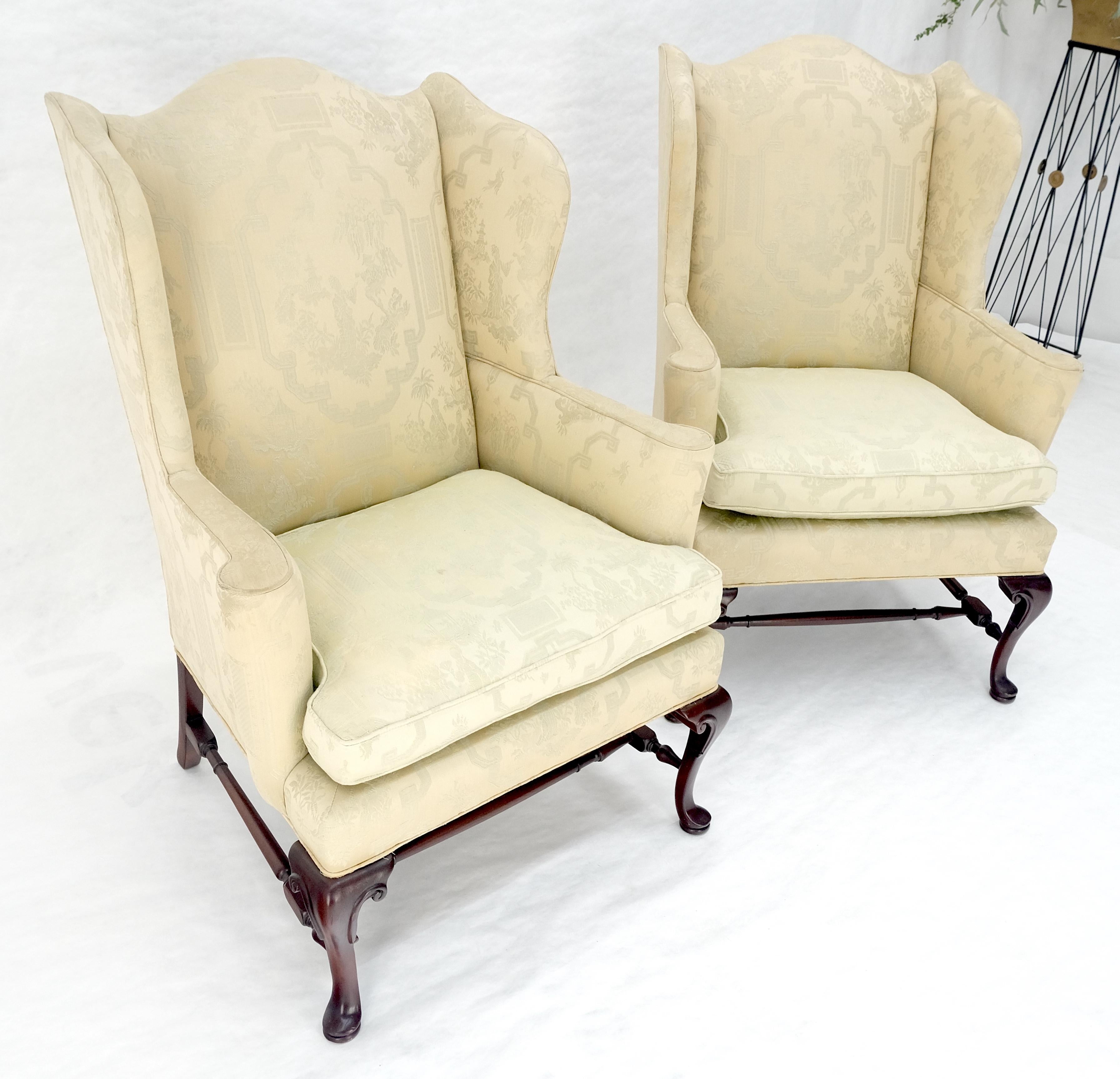 Pair of Hickory c1960s Very fine Mahogany Queen Ann Bases Arm Wingback Chairs For Sale 2