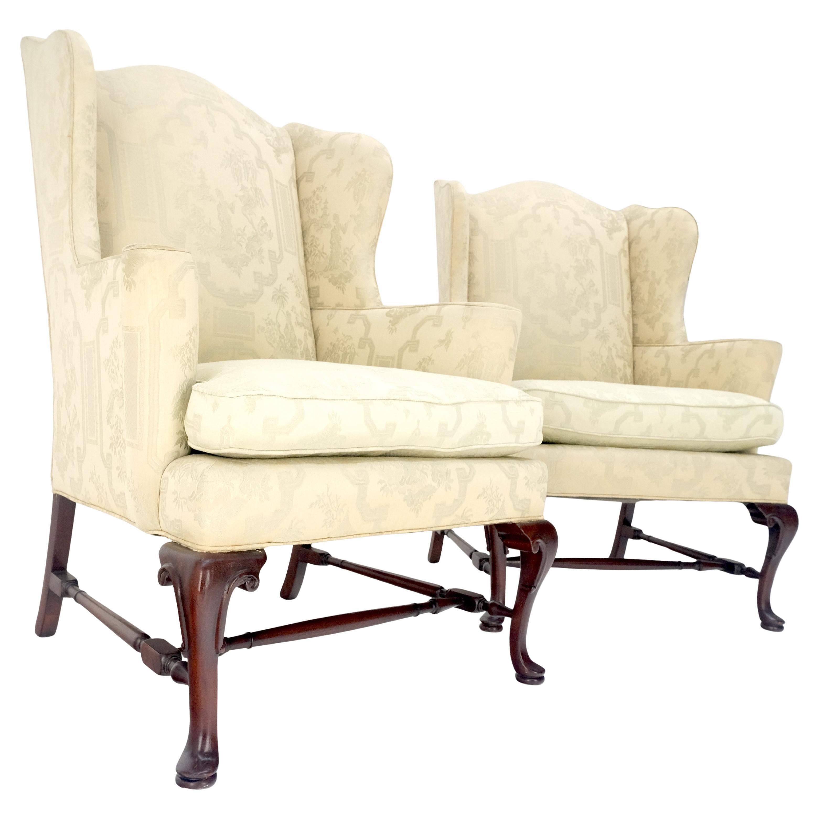 Pair of Hickory c1960s Very fine Mahogany Queen Ann Bases Arm Wingback Chairs For Sale