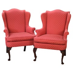 Pair of Hickory Chair Co. Queen Anne Fireside Wing Back Chairs C1960