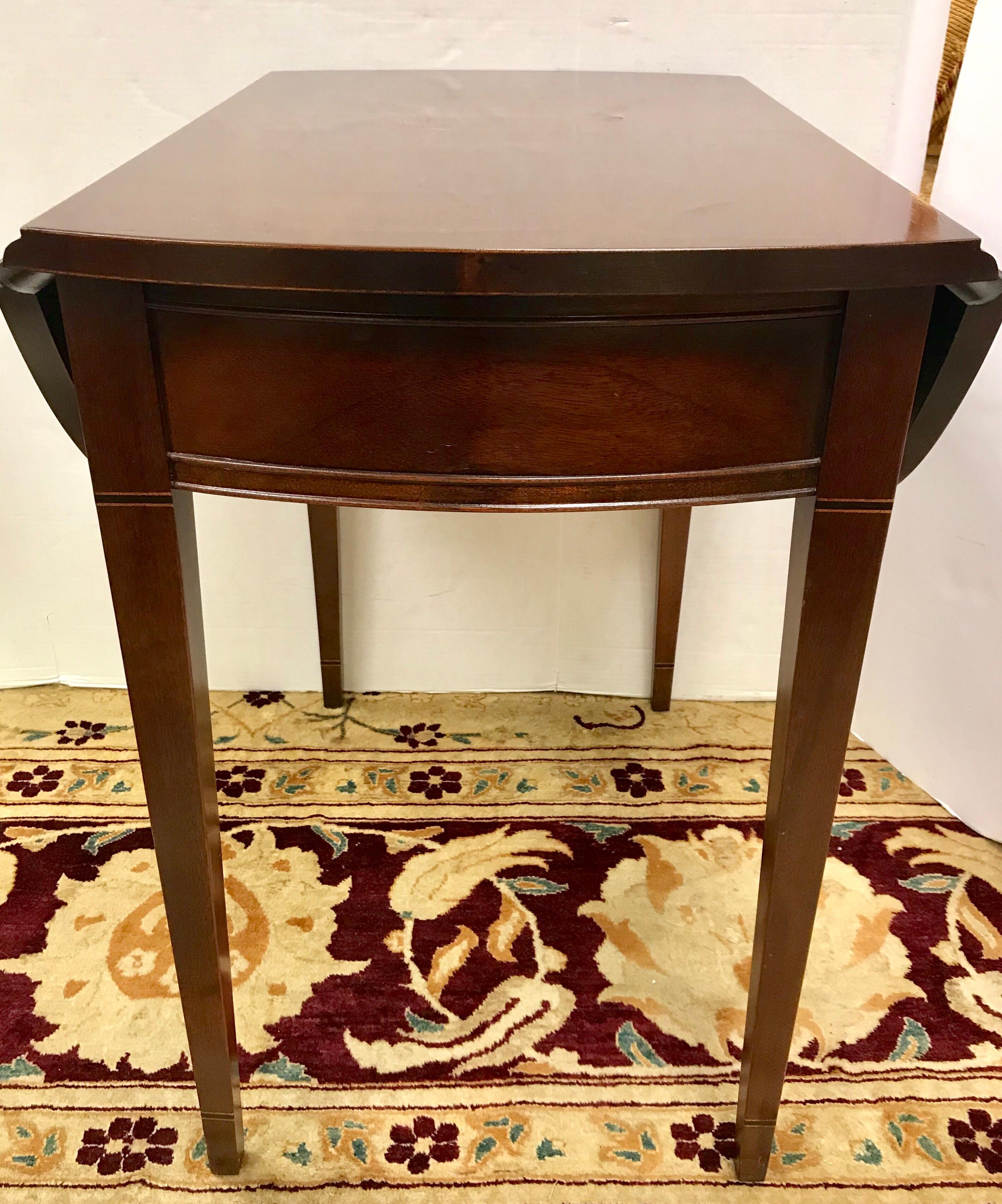 20th Century Pair of Hickory Chair Federal Mahogany Inlay Drop-leaf End Tables