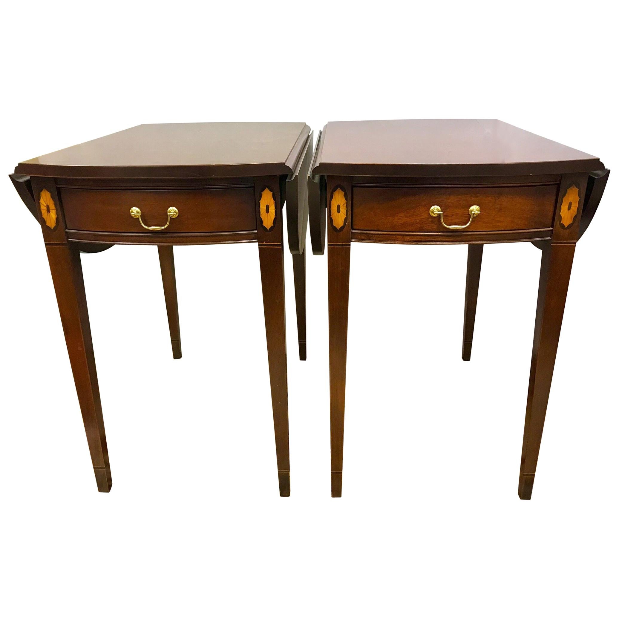 Pair of Hickory Chair Federal Mahogany Inlay Drop-leaf End Tables