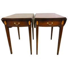 Vintage Pair of Hickory Chair Federal Mahogany Inlay Drop-leaf End Tables