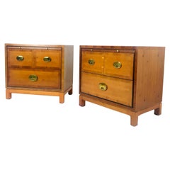 Retro Pair of Hickory Chinoiserie Campaign Style Nightstands