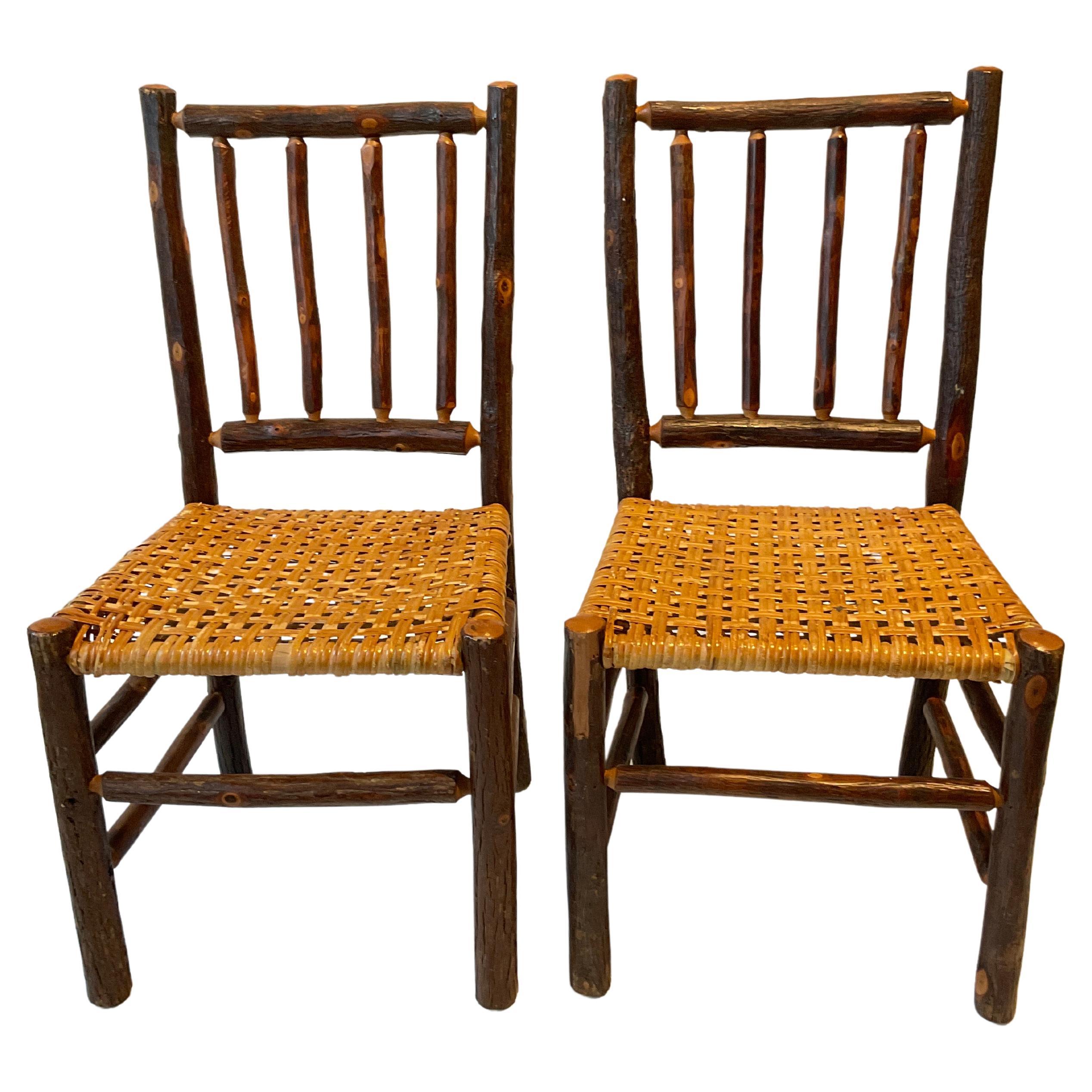 Pair of Hickory Wood Adirondack Sidechairs For Sale
