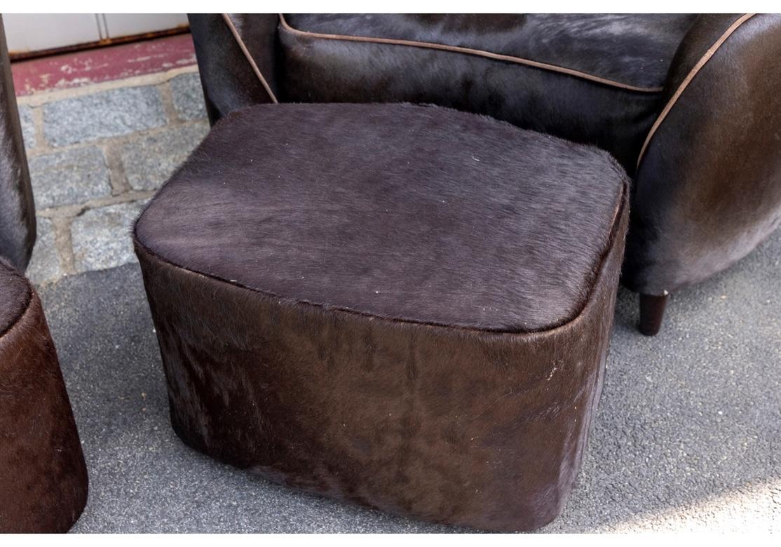 Pair of Hide Upholstered Club Chairs and Ottomans by Stone International For Sale 4