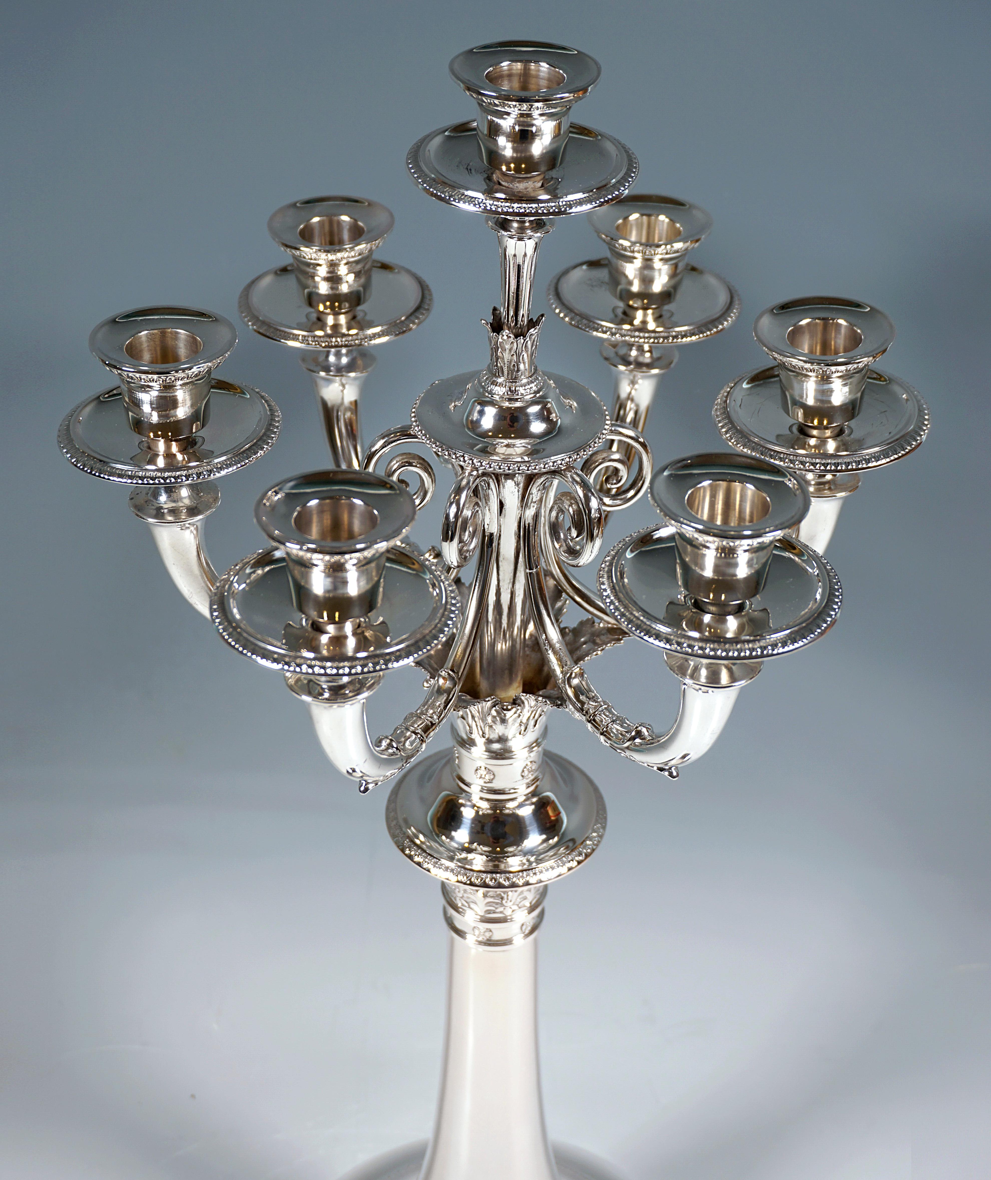 Art Nouveau Pair Of High 7-Flame Silver Candelabras, by J.C. Klinkosch Vienna, ca 1925 For Sale