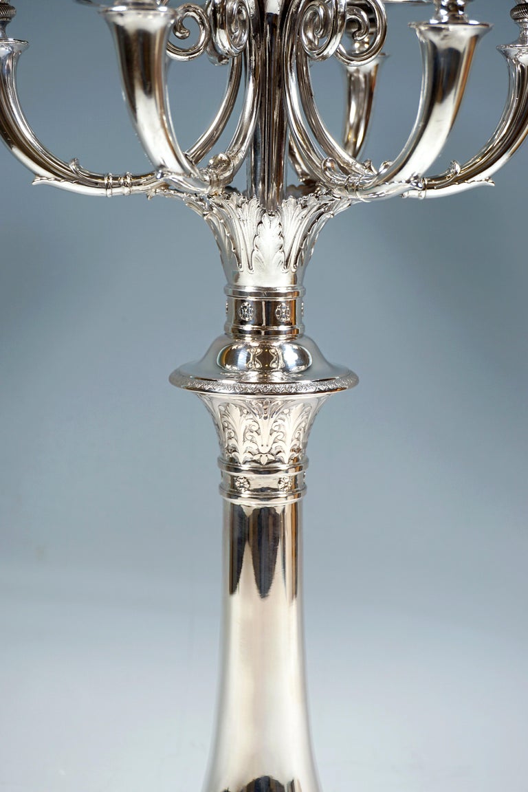 Hand-Crafted Pair Of High 7-Flame Silver Candelabras, by J.C. Klinkosch Vienna, ca 1925 For Sale