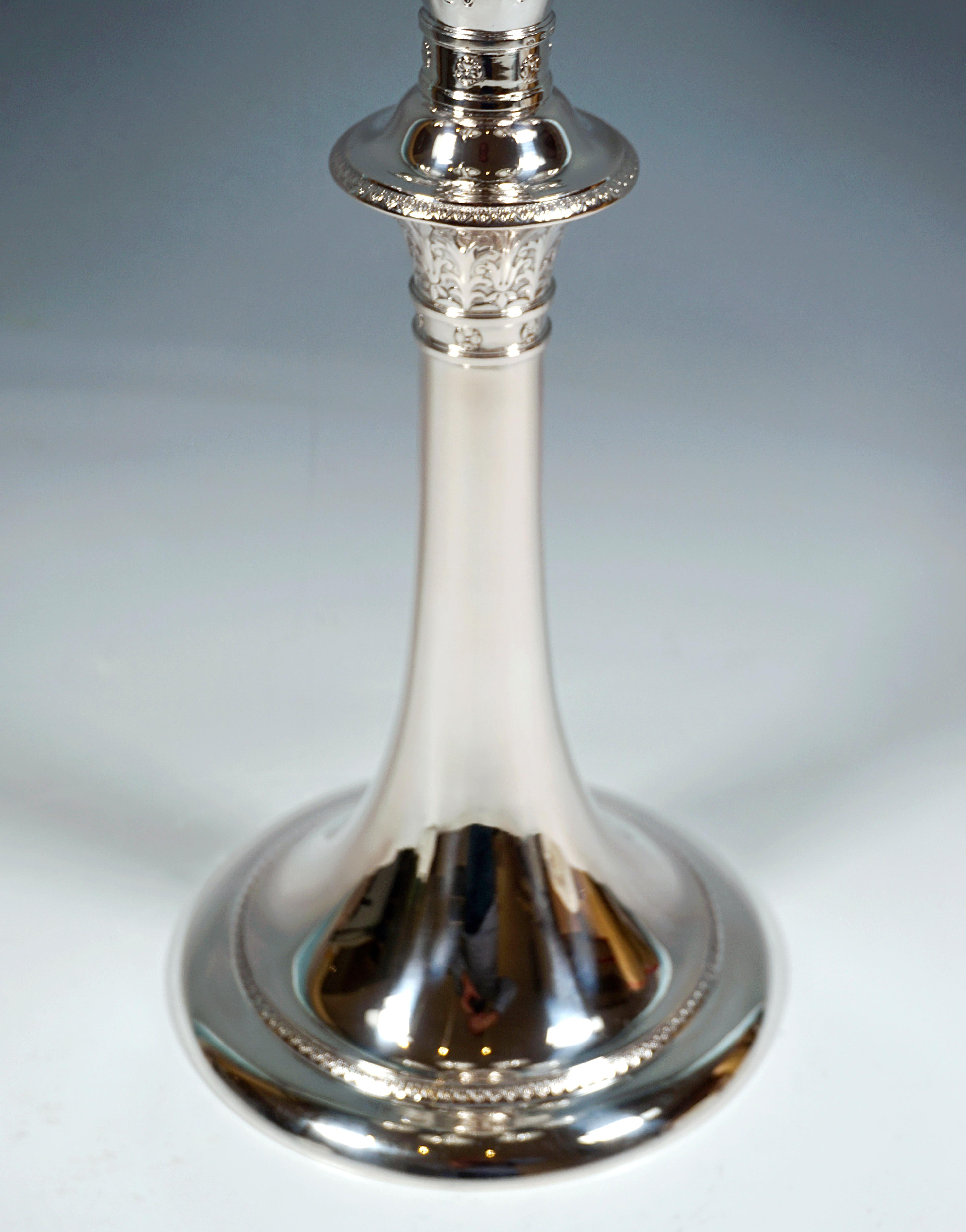 Hand-Crafted Pair Of High 7-Flame Silver Candelabra, by J.C. Klinkosch Vienna, ca 1925