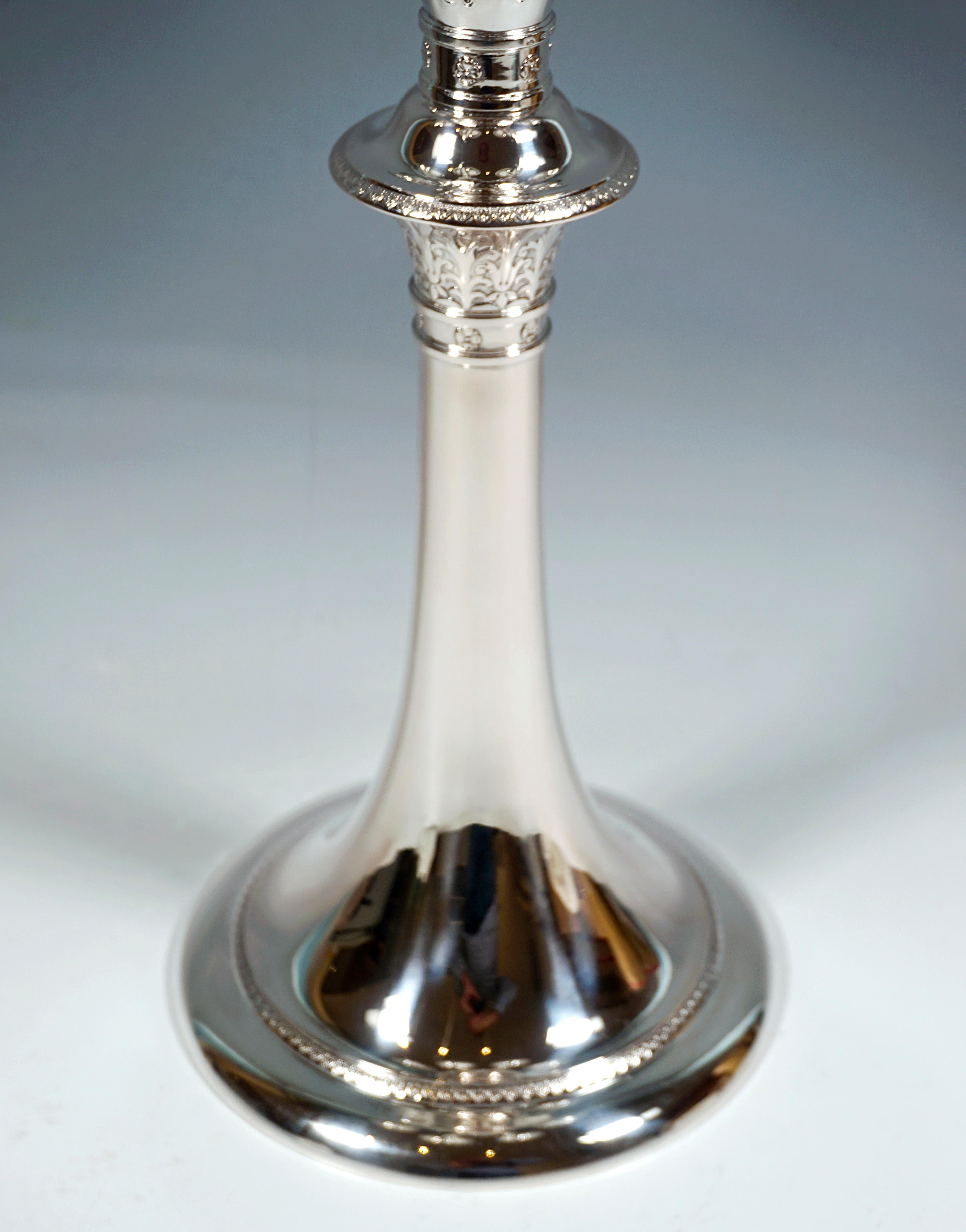 Hand-Crafted Pair Of High 7-Flame Silver Candelabras, by J.C. Klinkosch Vienna, ca 1925 For Sale