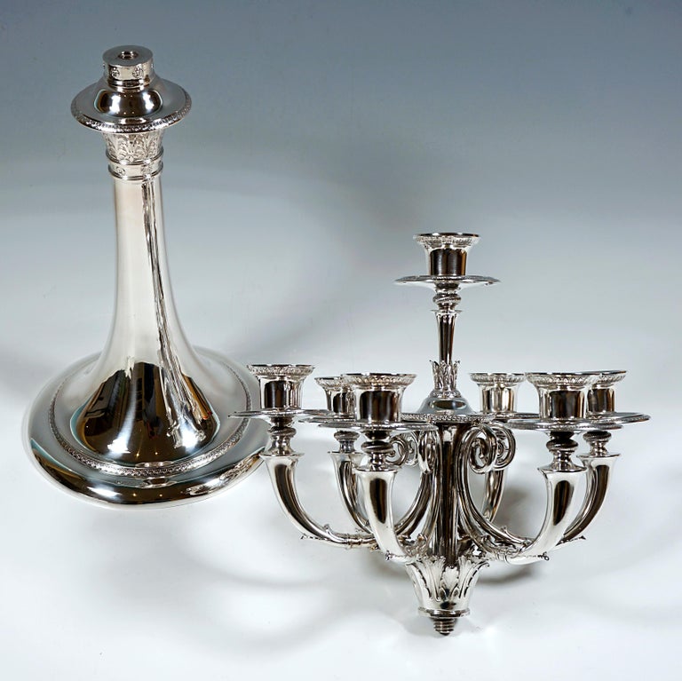 Pair Of High 7-Flame Silver Candelabras, by J.C. Klinkosch Vienna, ca 1925 For Sale 1
