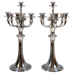 Pair Of High 7-Flame Silver Candelabras, by J.C. Klinkosch Vienna, ca 1925