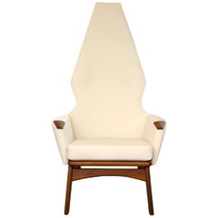 Pair of High Back Adrian Pearsall Chairs in Cream Velvet